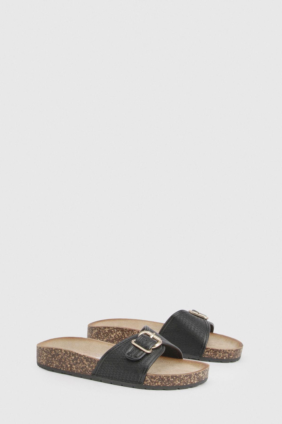 Buckle Detail Footbed Sliders by BOOHOO