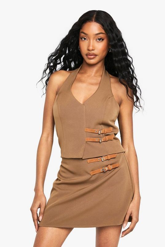 Buckle Detail Halterneck Waistcoat by BOOHOO