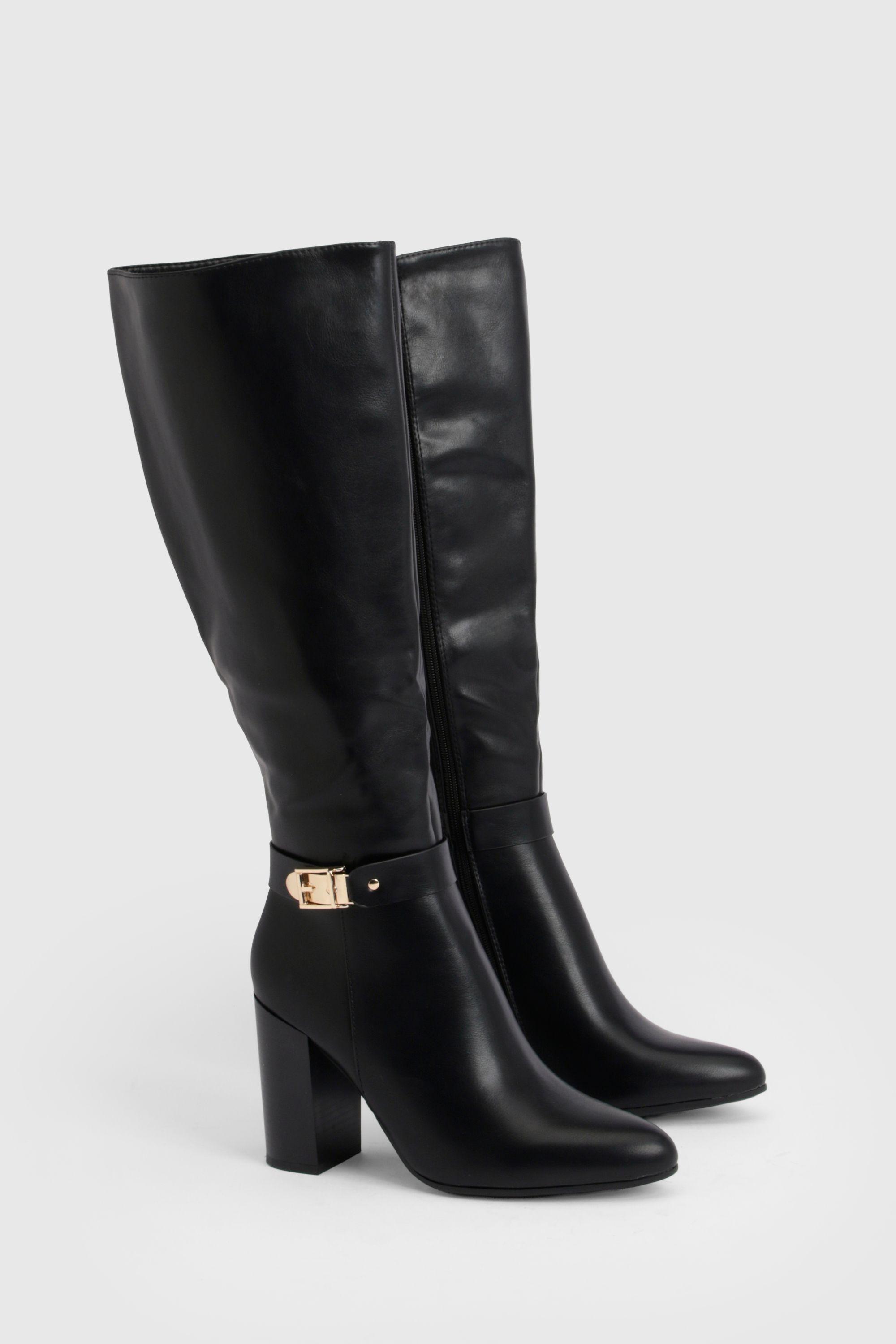 Buckle Detail High Block Knee High Boots by BOOHOO