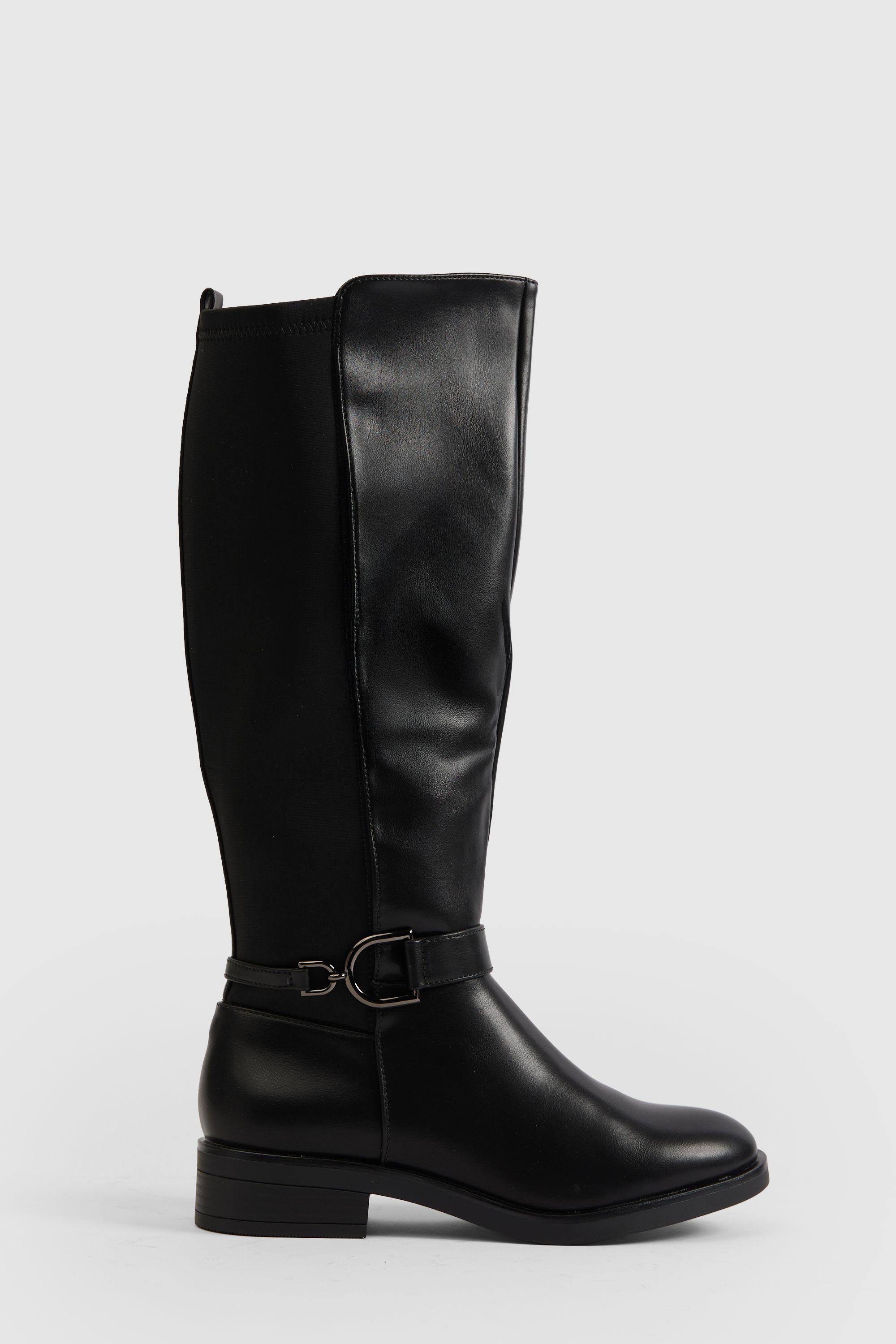 Buckle Detail Knee High Boots by BOOHOO