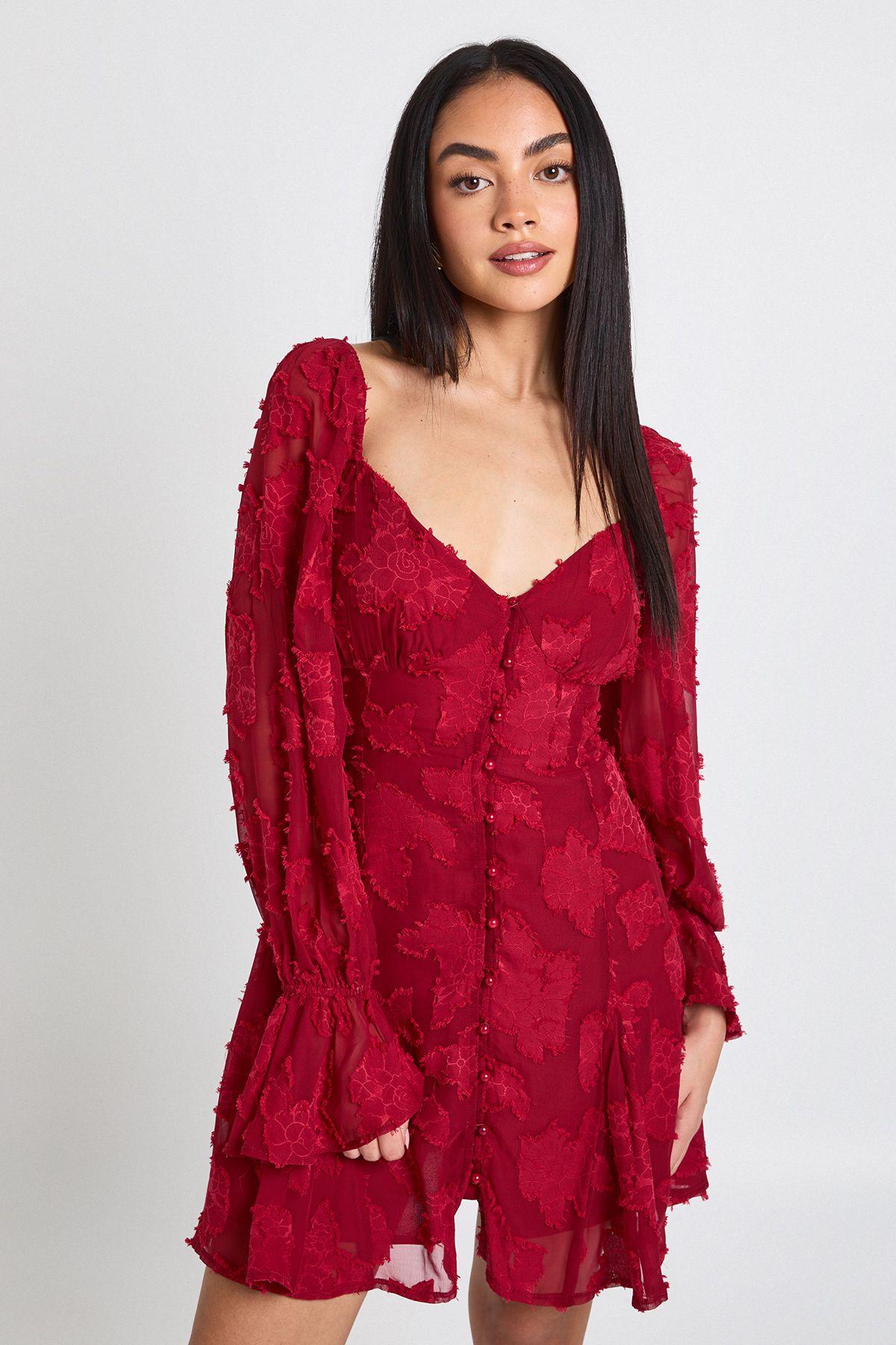 Burnout Floral Godet Hem Mini Dress by BOOHOO
