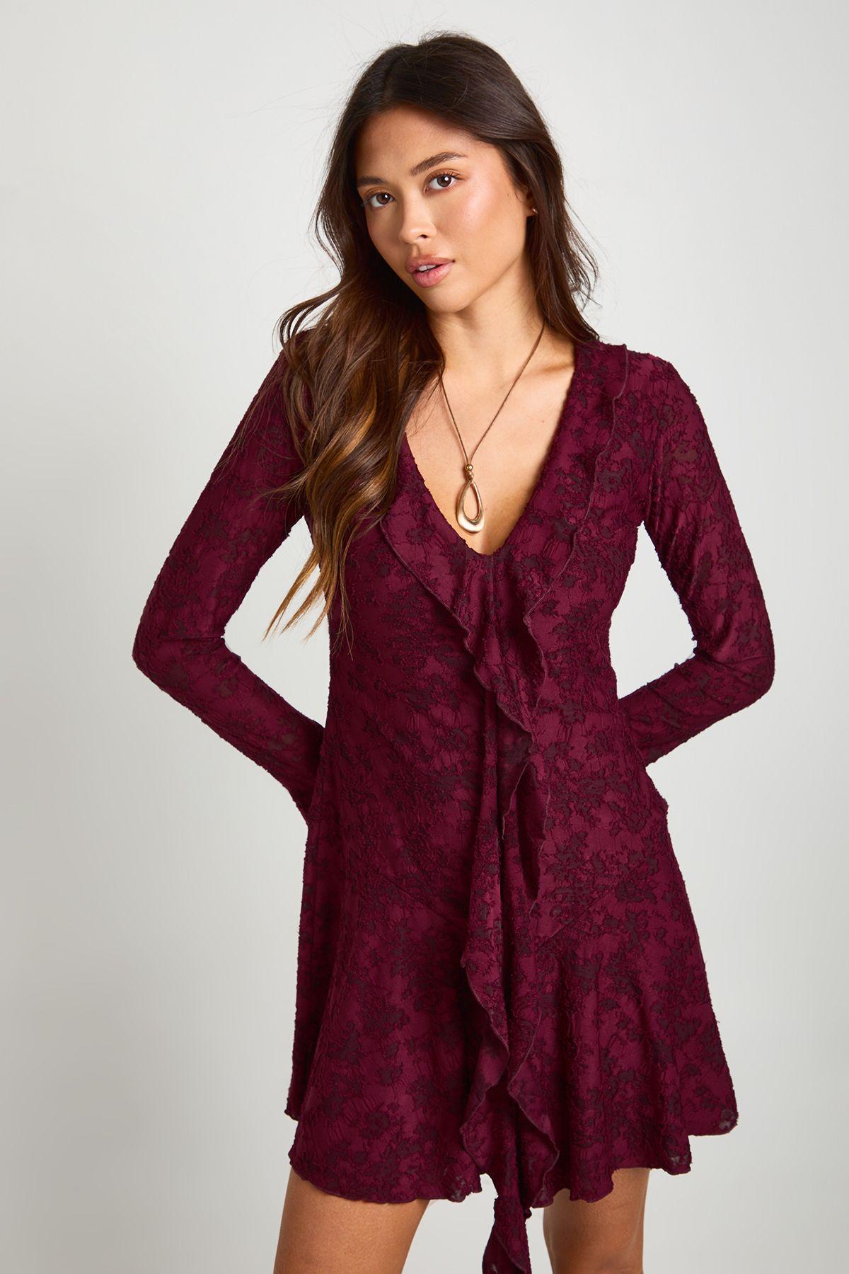 Burnout Floral Ruffle Front Mini Dress by BOOHOO