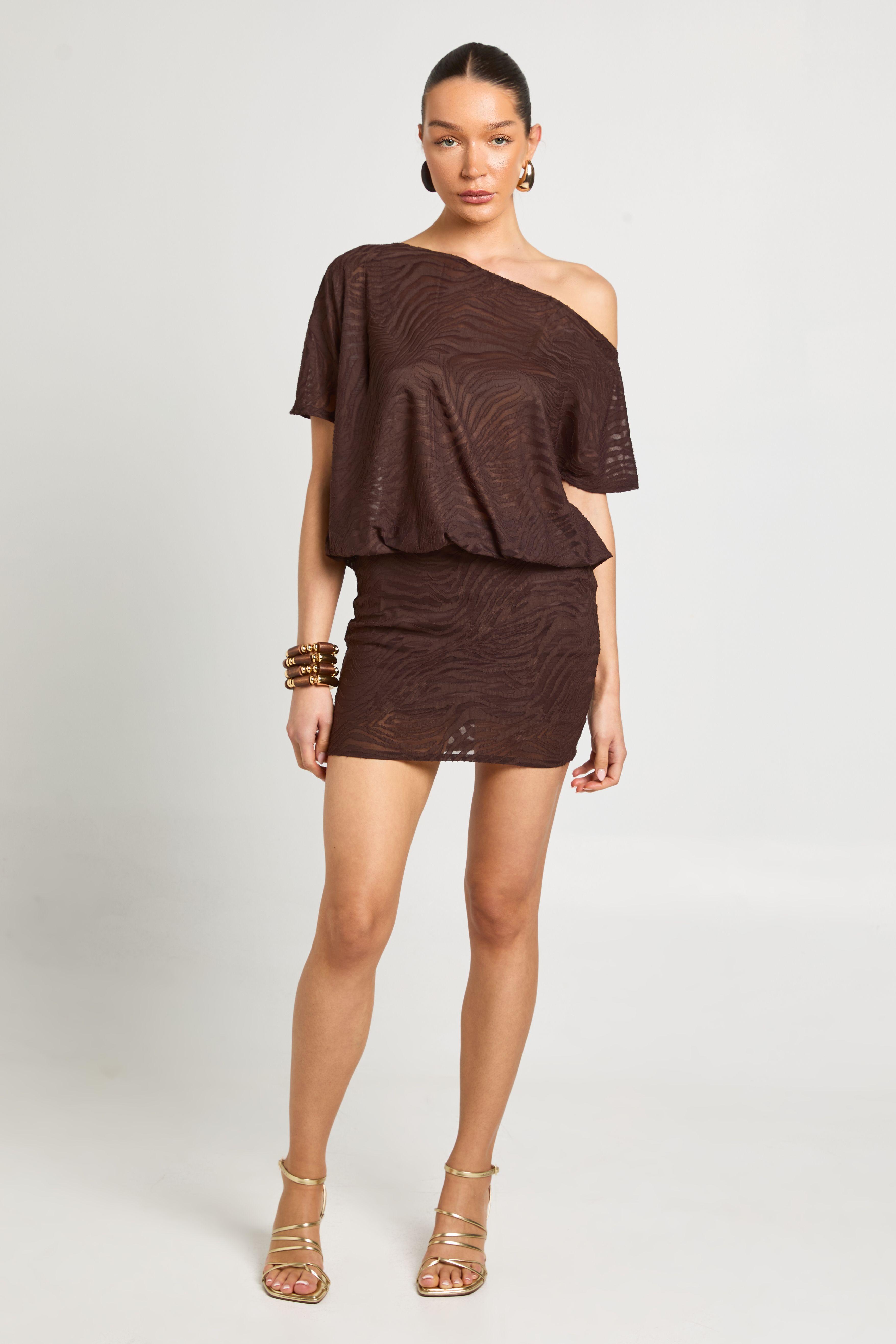Burnout Zebra Asym Neck Blouson Top Dress by BOOHOO