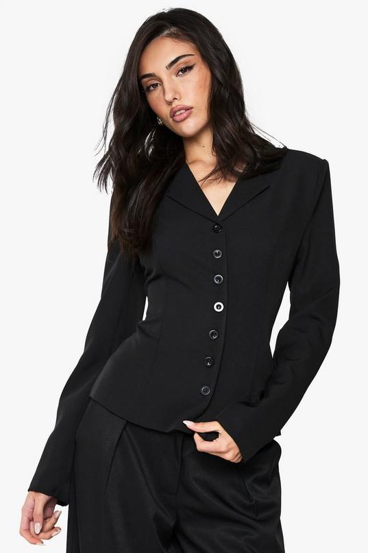 Button Detail Fitted Cinched Blazer by BOOHOO
