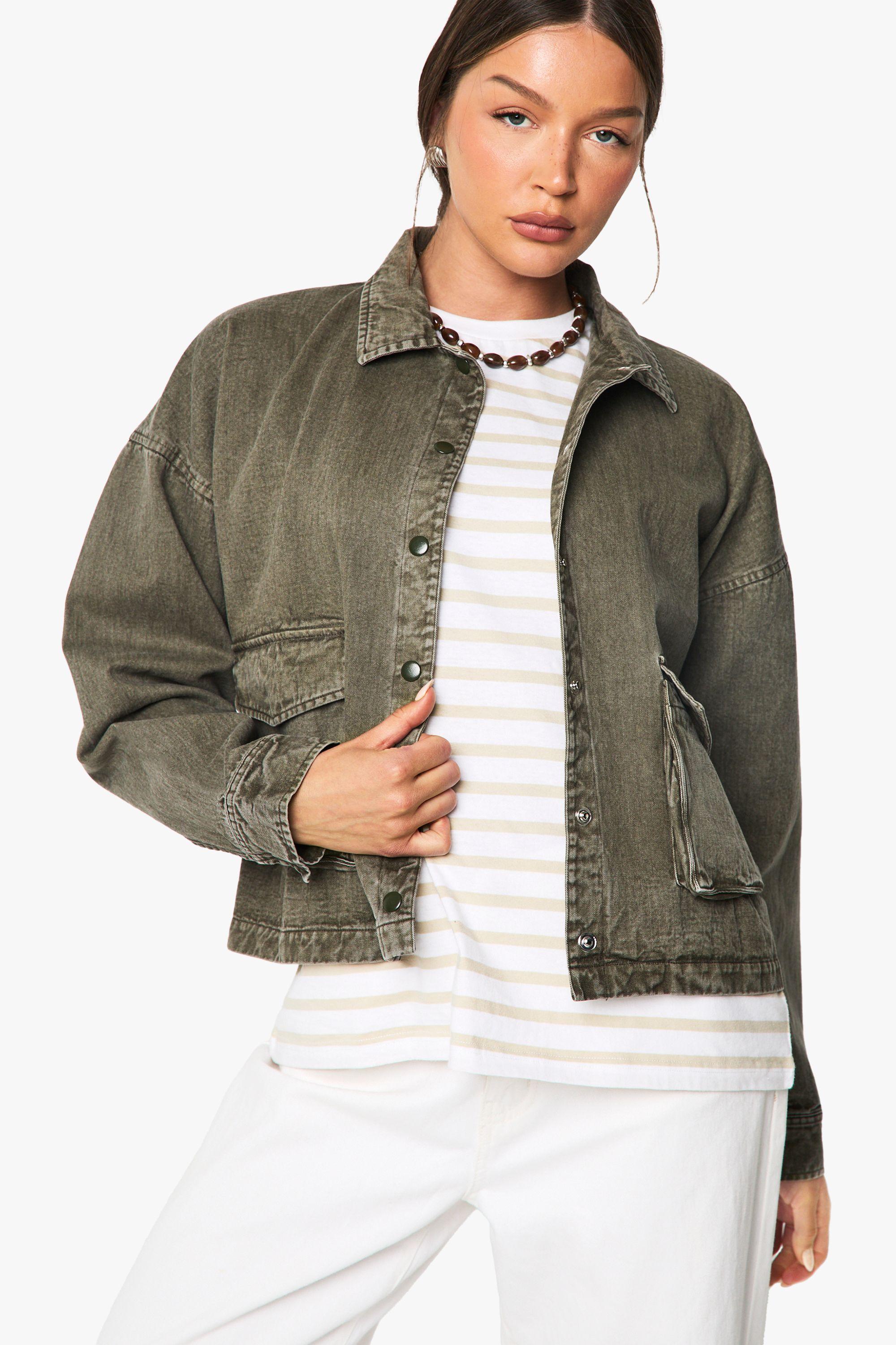 Button Detail Washed Jacket by BOOHOO