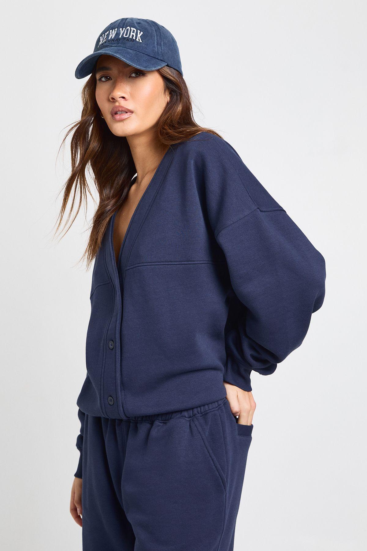 Button Through Cardigan Sweatshirt And Straight Leg Jogger Tracksuit by BOOHOO