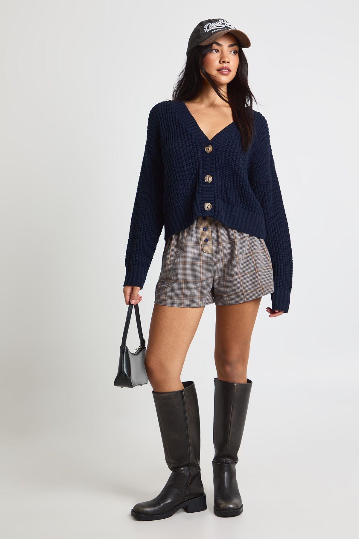 Button Through Crop Cardigan by BOOHOO