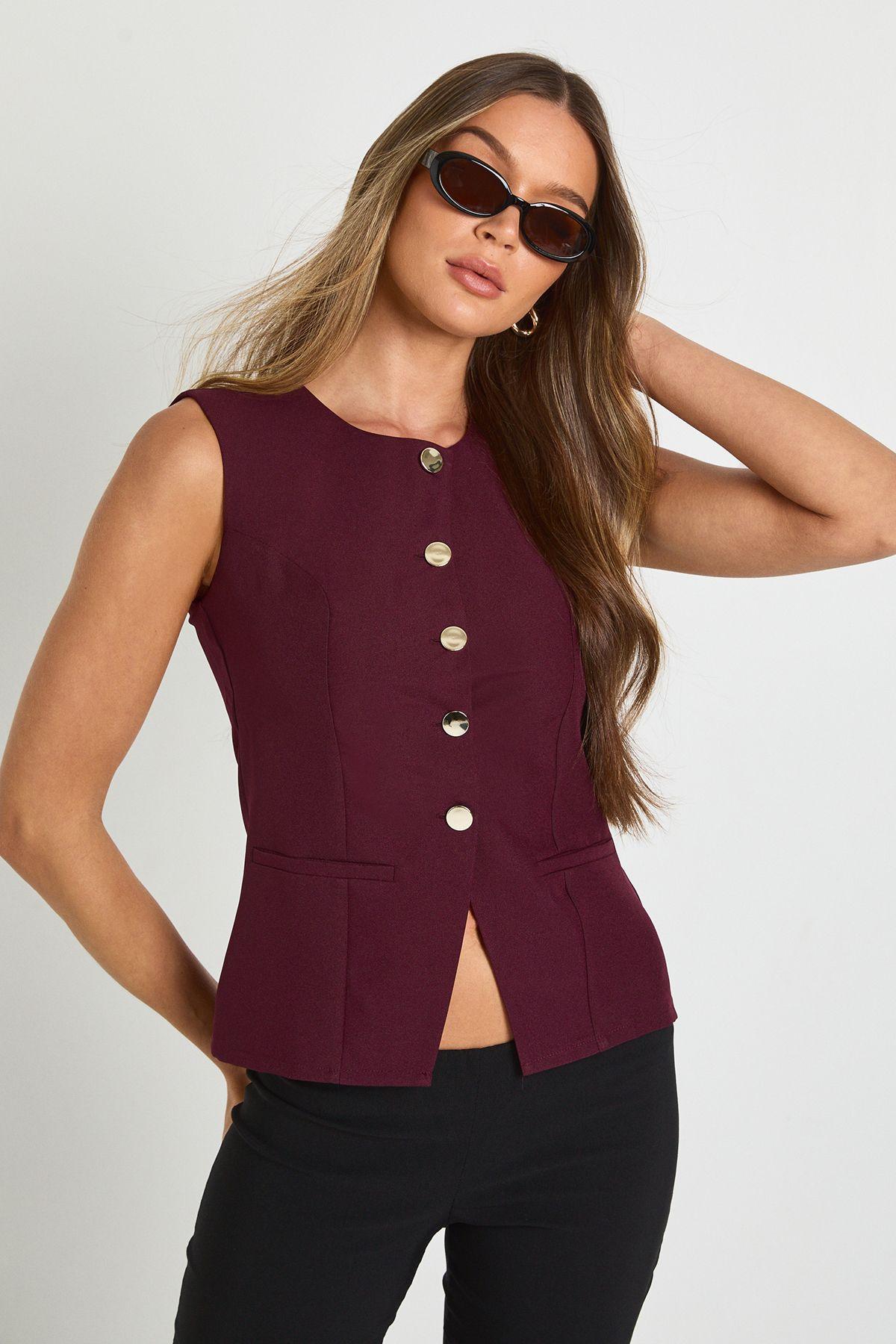 Button Trim Detail Tailored Waistcoat by BOOHOO