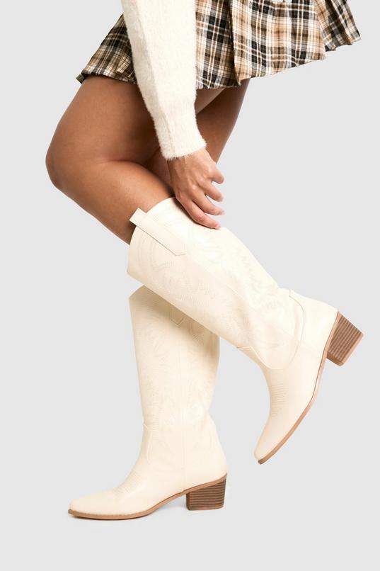 Calf Detail Embroidered Western Cowboy Boots by BOOHOO
