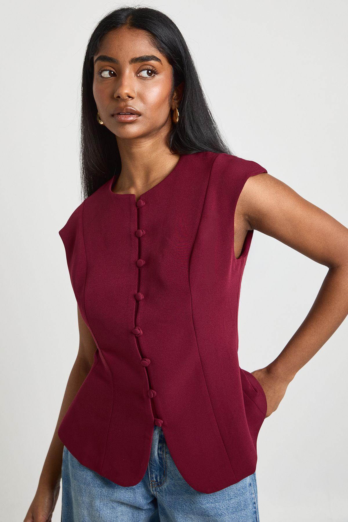 Cap Sleeve Button Front Tailored Top by BOOHOO