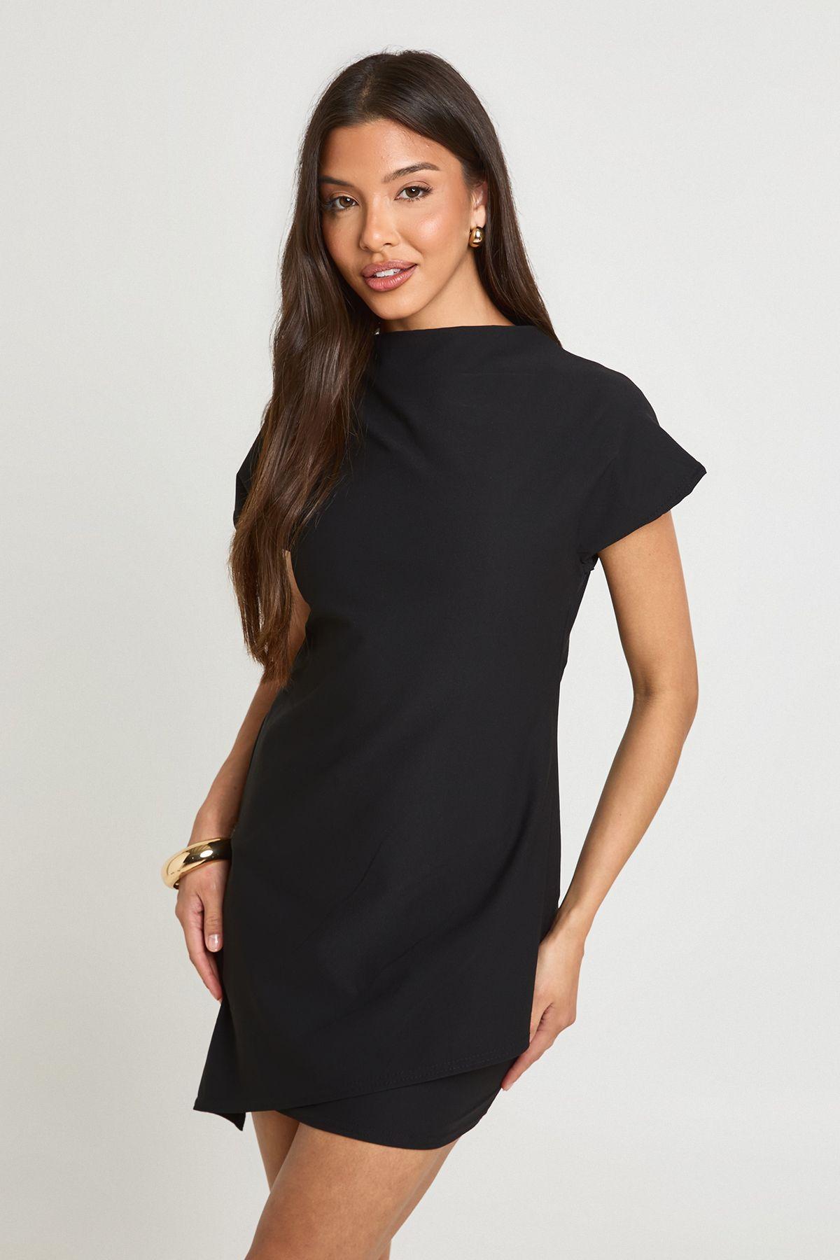 Cap Sleeve Double Layer Asym Hem t-shirt Dress by BOOHOO