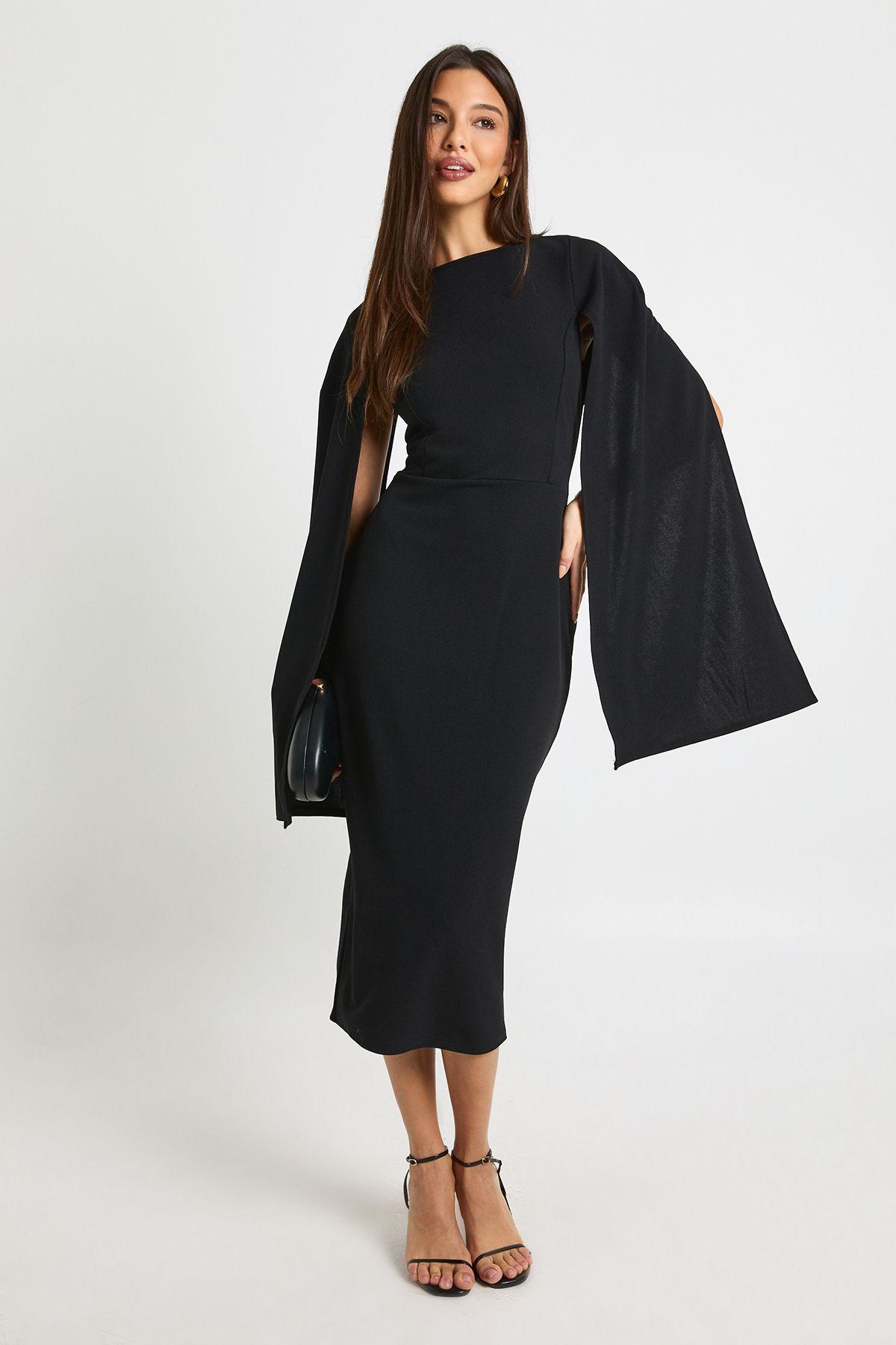 Cape Sleeve Midi Bodycon Dress by BOOHOO