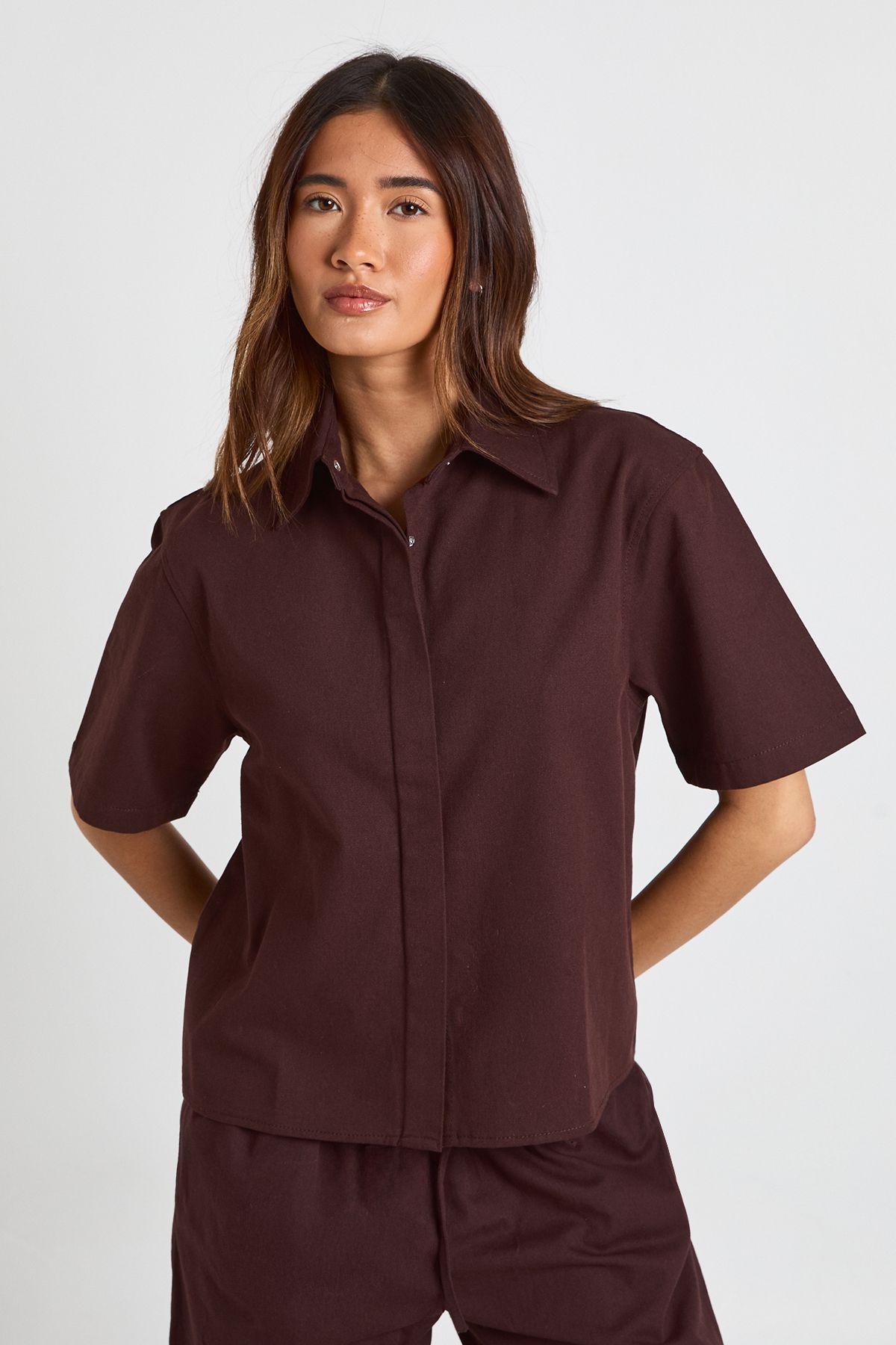 Chambray Button Through Shirt by BOOHOO