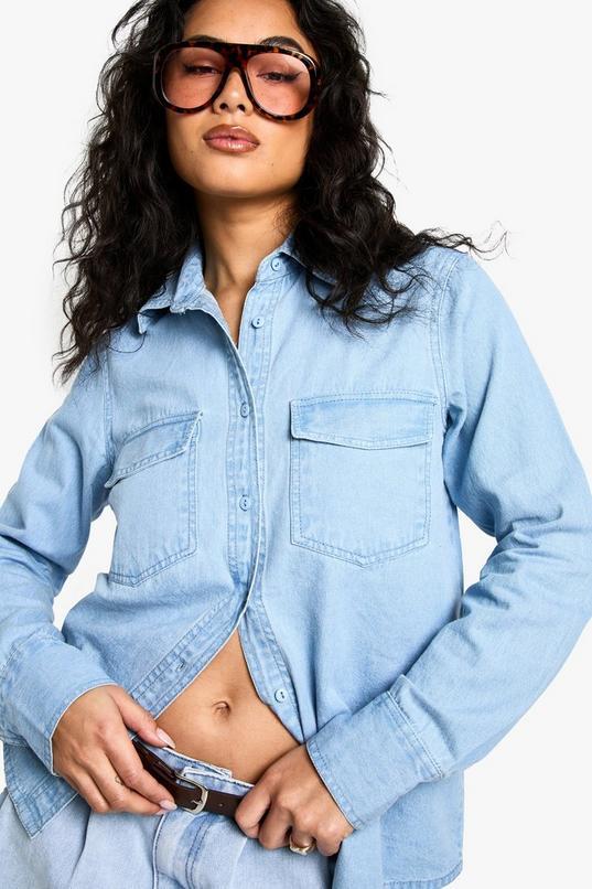 Chambray Denim Long Sleeve Shirt by BOOHOO