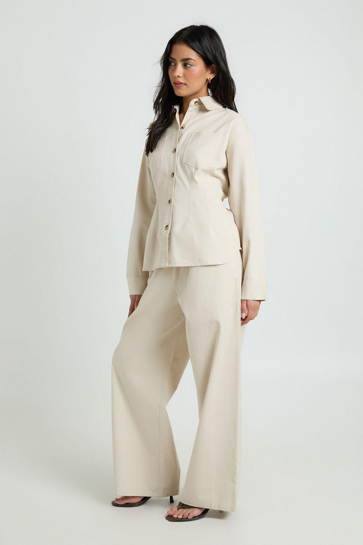 Chambray Drawcord Wide Leg Trousers by BOOHOO