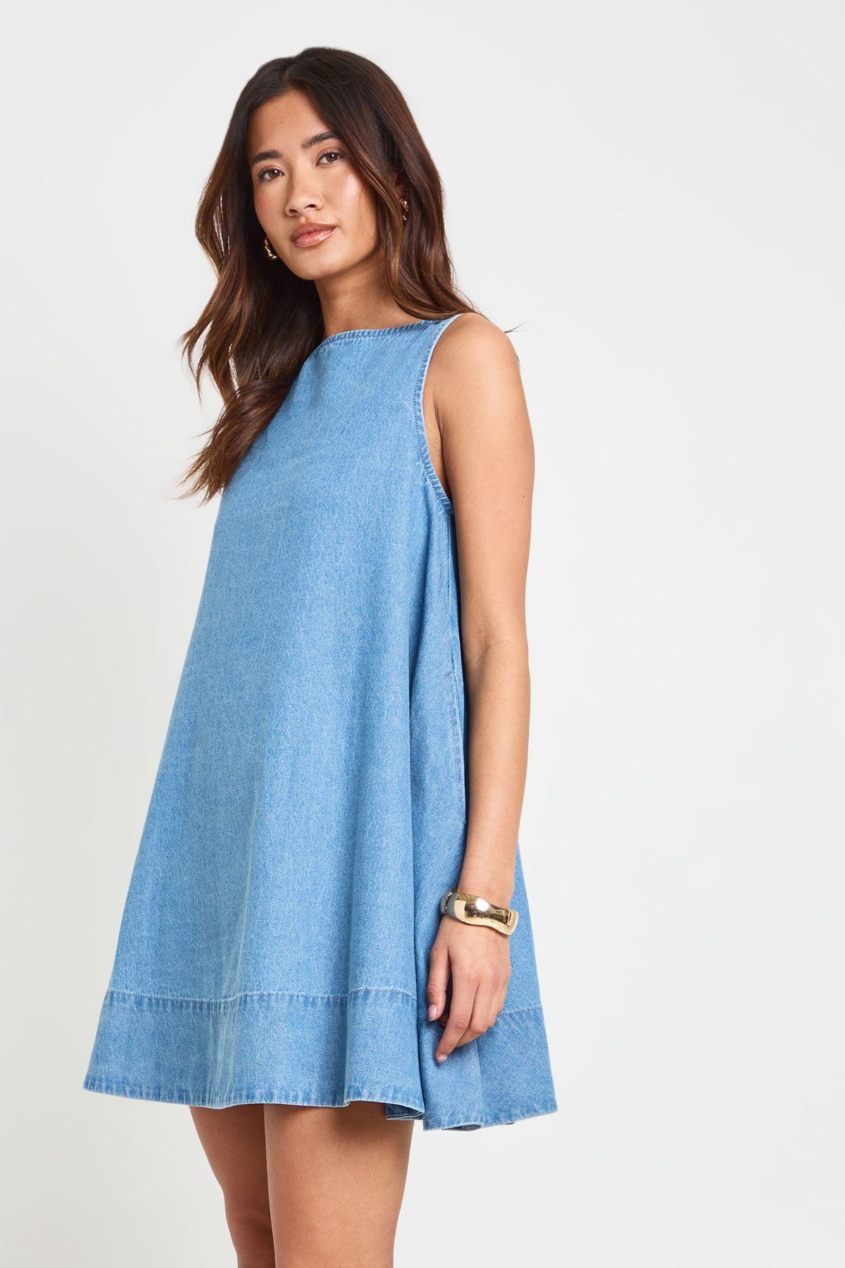 Chambray  Racer Swing Dress by BOOHOO