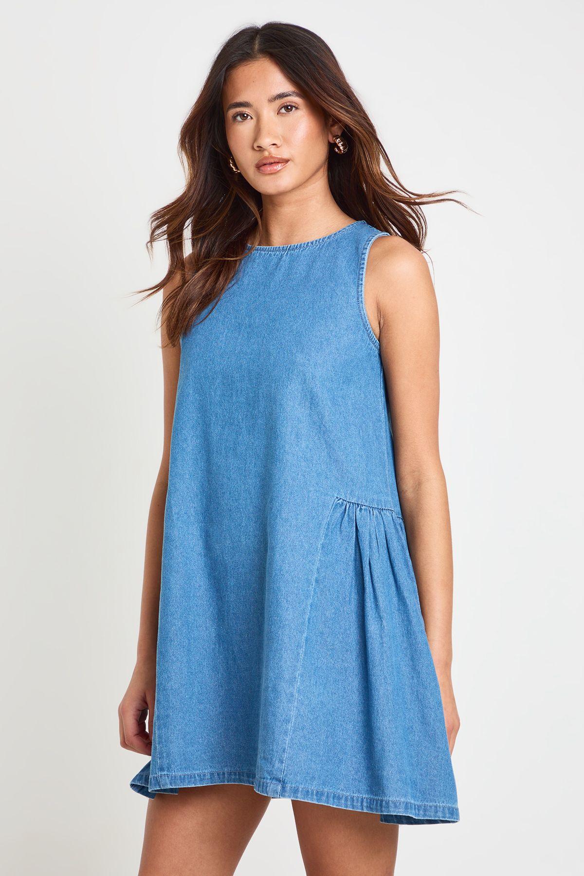 Chambray Smock Dress by BOOHOO