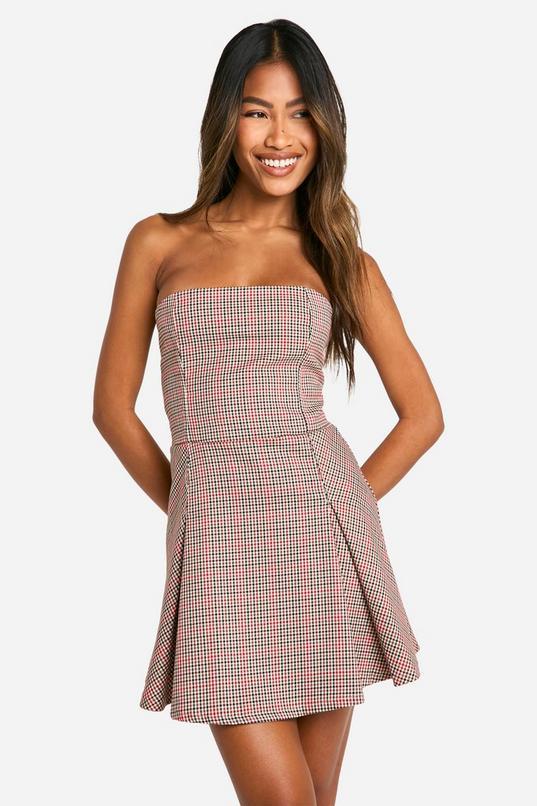 Check Bandeau Tailored Mini Dress by BOOHOO