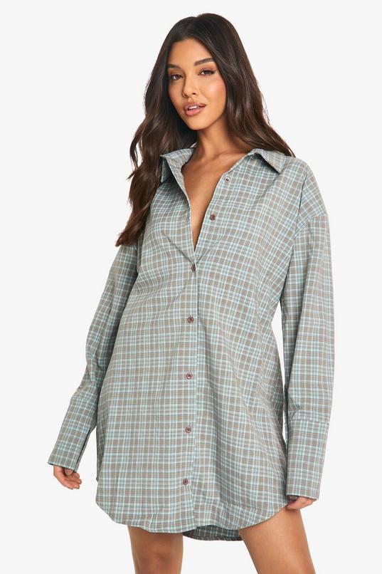 Check Cinched Waist Shirt Dress by BOOHOO