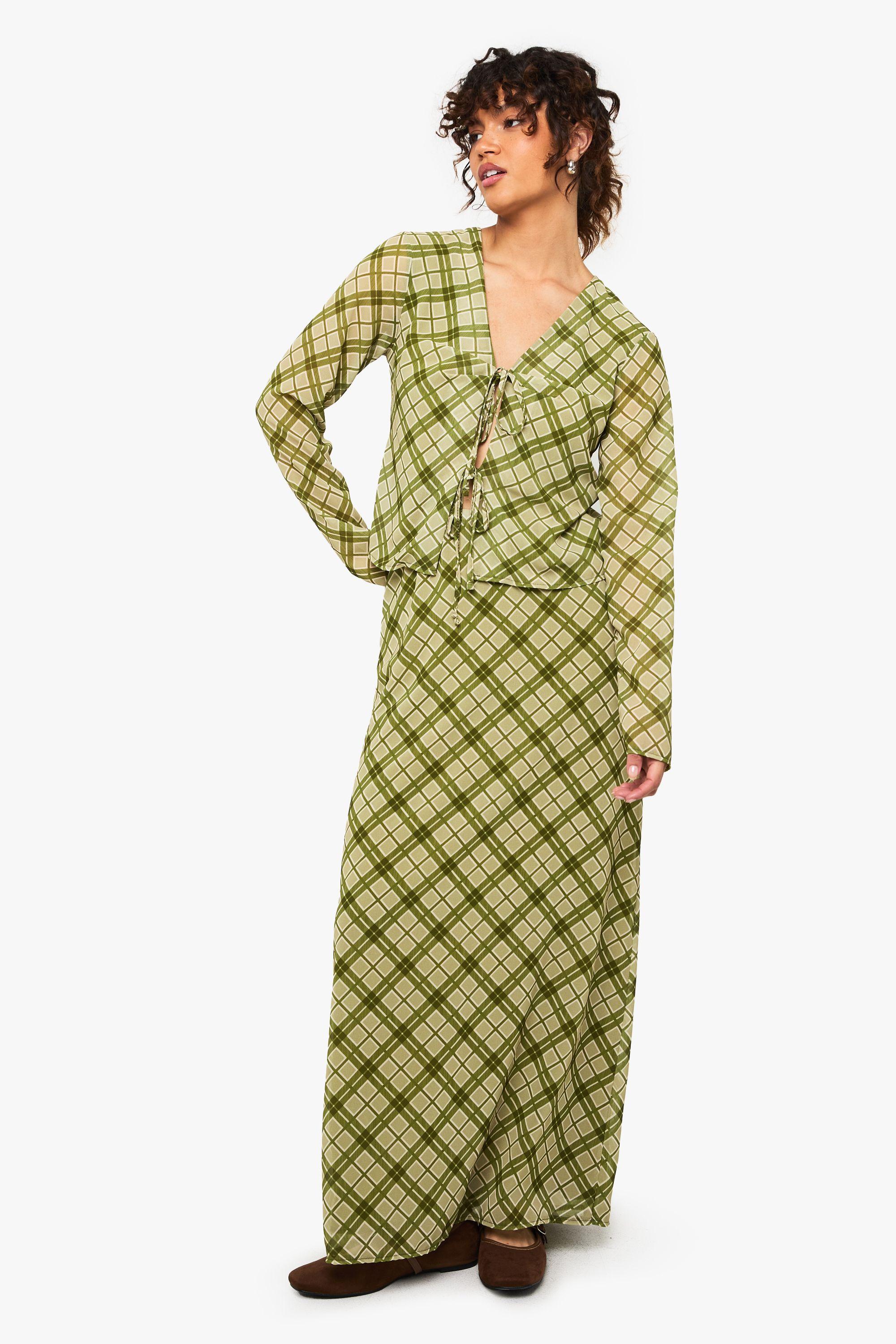 Check Print Tie Front Top & Maxi Skirt Co-ord by BOOHOO