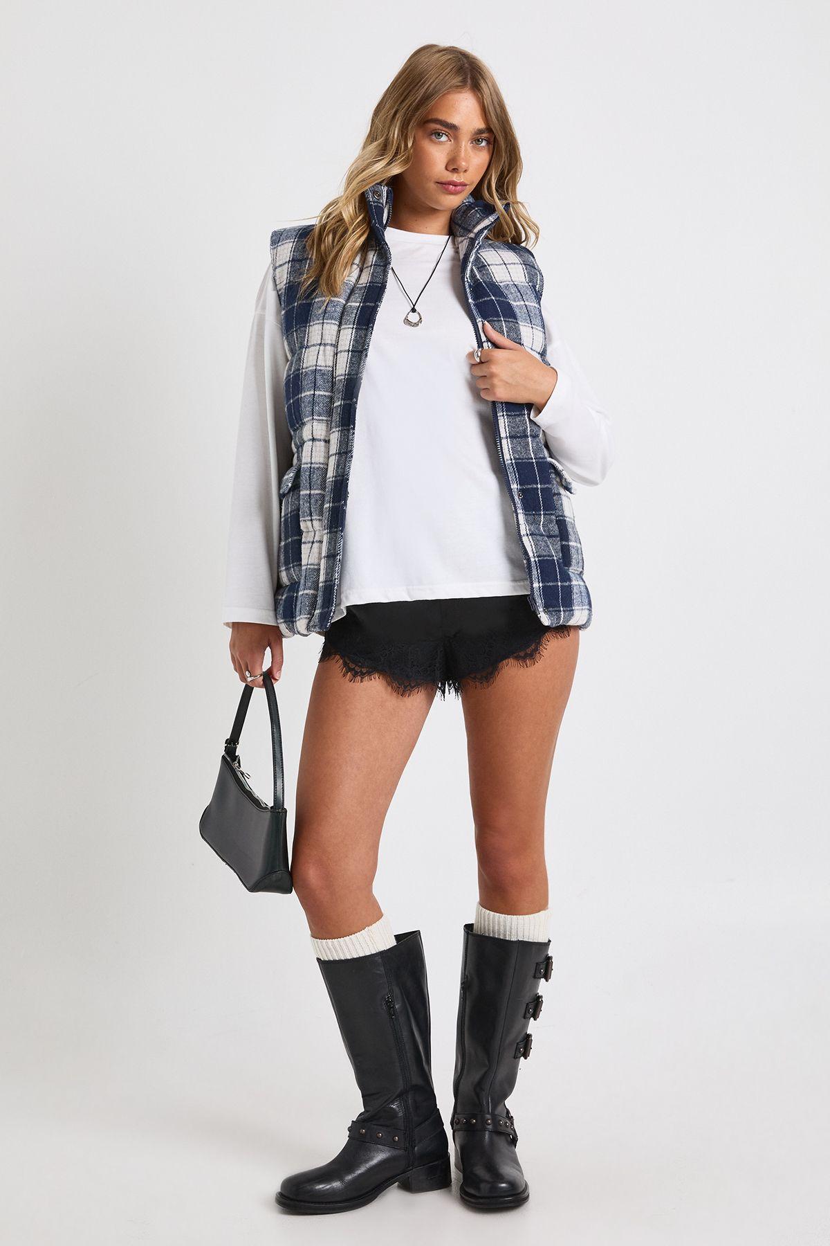 Check Puffer Oversized Gilet by BOOHOO
