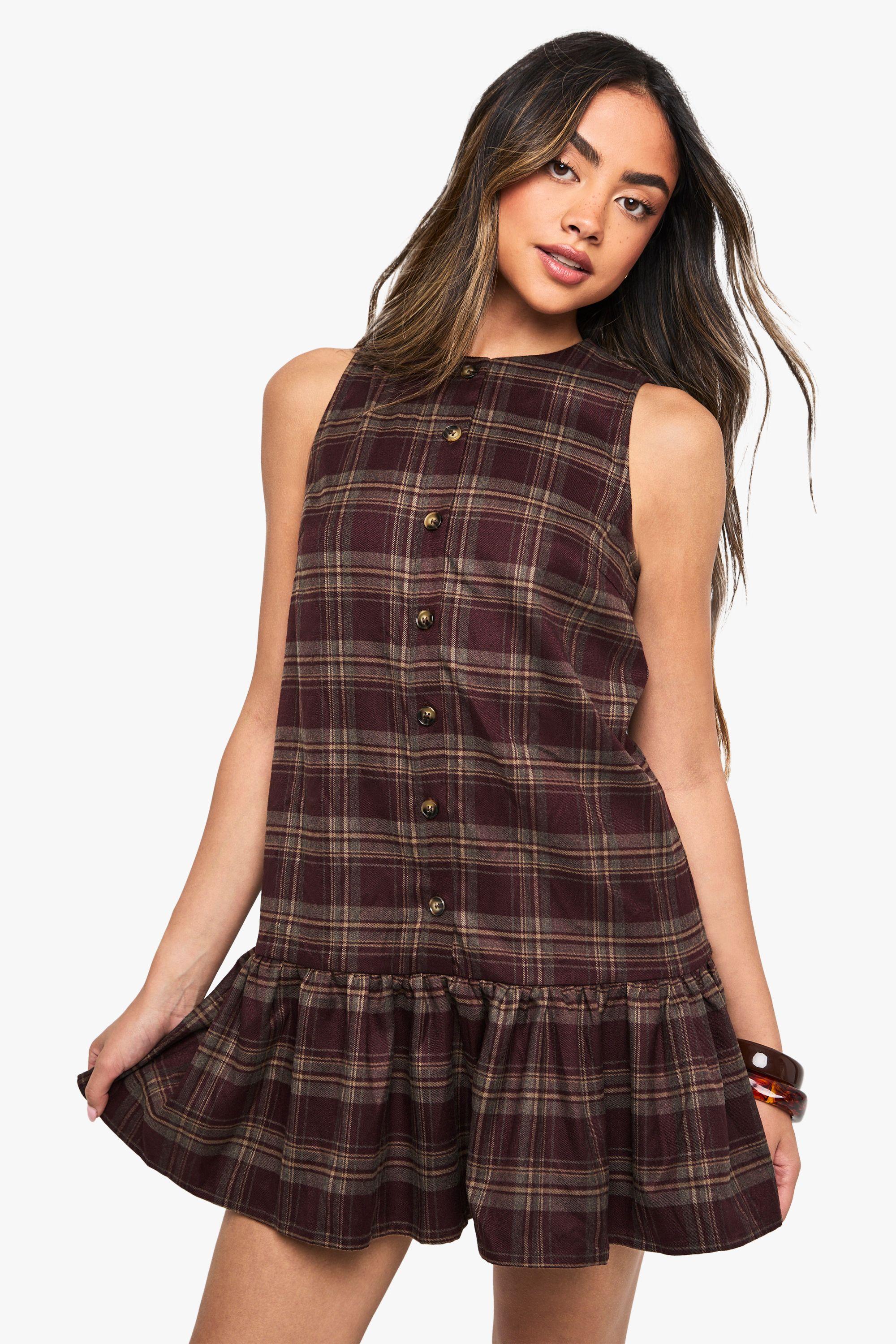 Check Smock Mini Dress by BOOHOO