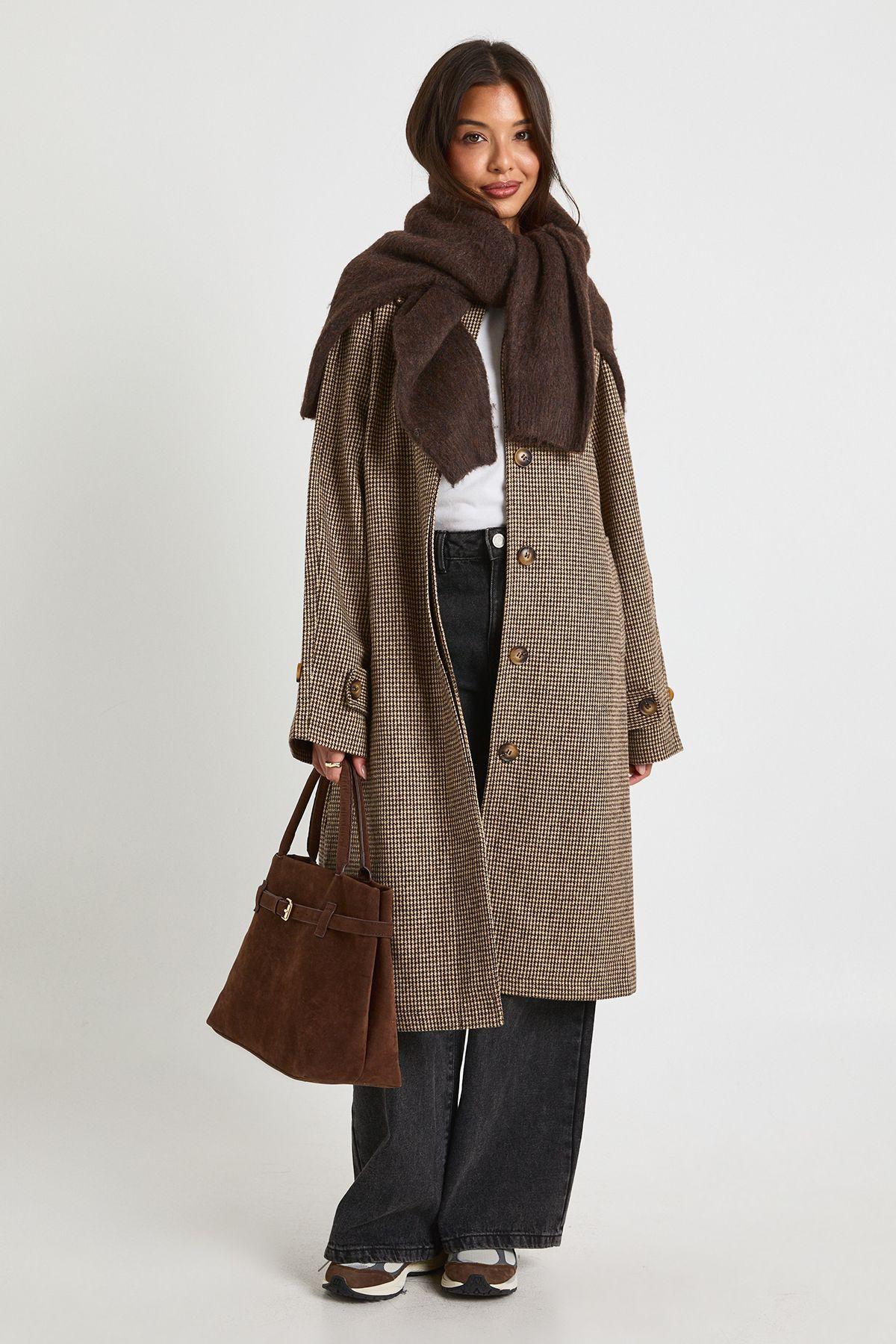 Check Wool Look Coat by BOOHOO