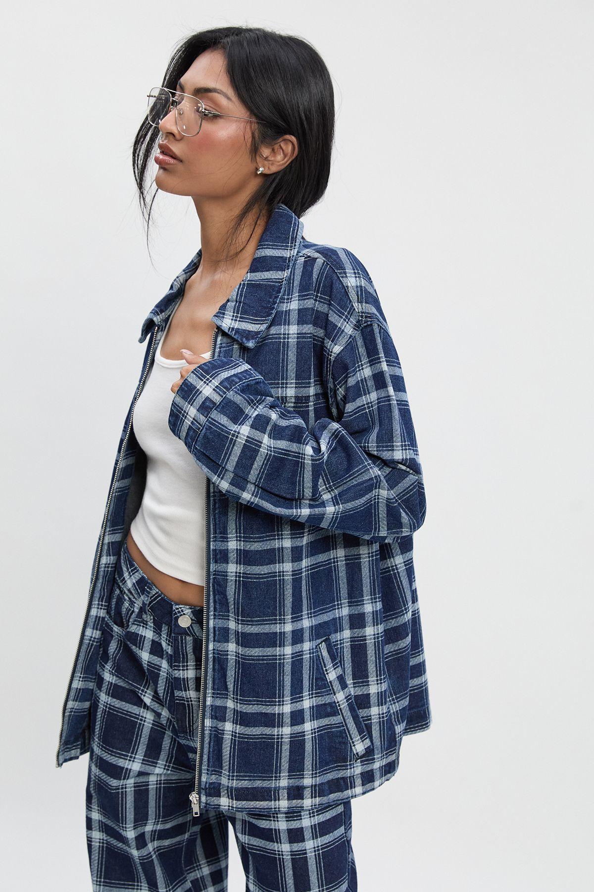 Checked Denim Jacket by BOOHOO