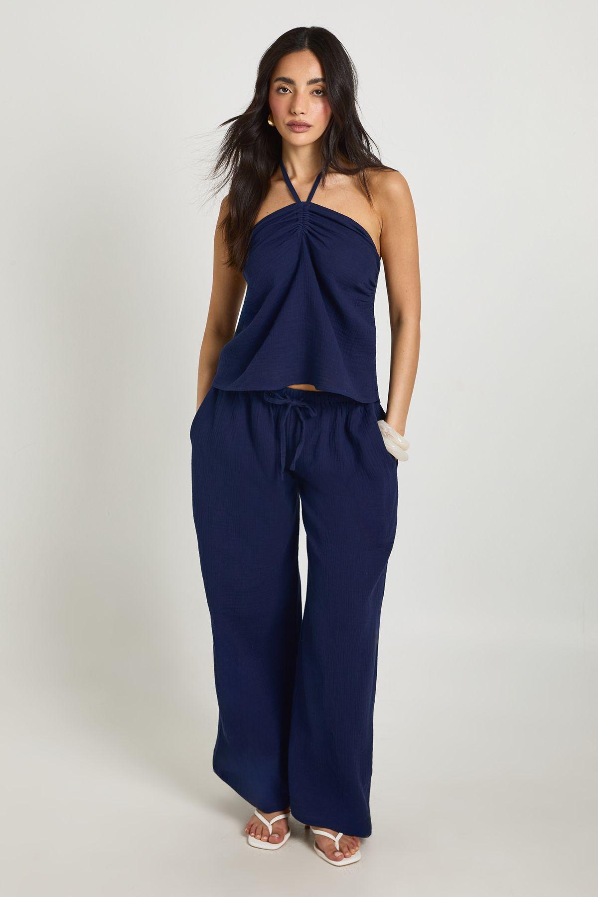 Cheesecloth Halter Neck Bandeau & Wide Leg Trouser Co-ord by BOOHOO