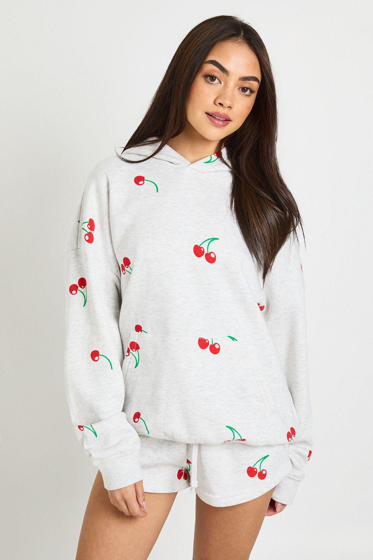 Cherry Print Hooded Short Tracksuit by BOOHOO