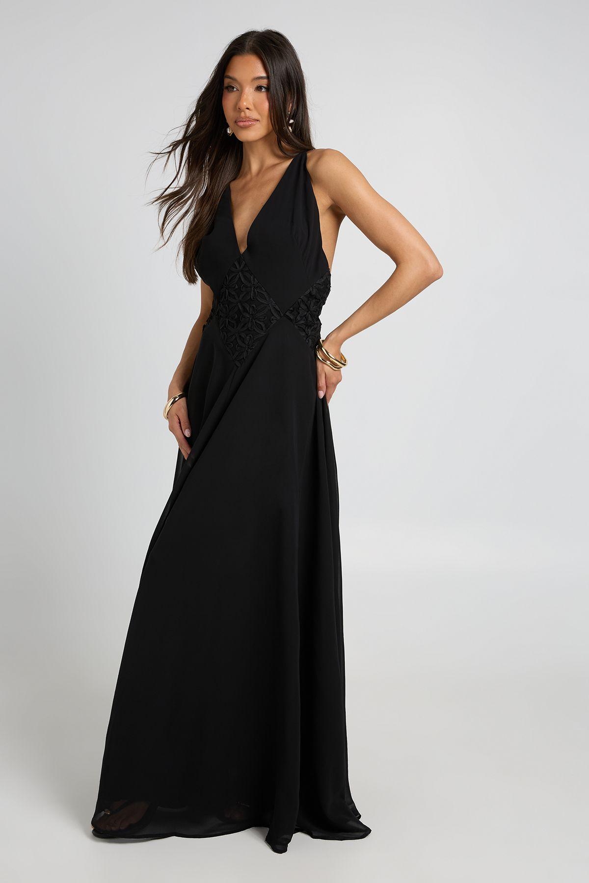 Chiffon Applique Detail Floaty Maxi Dress by BOOHOO