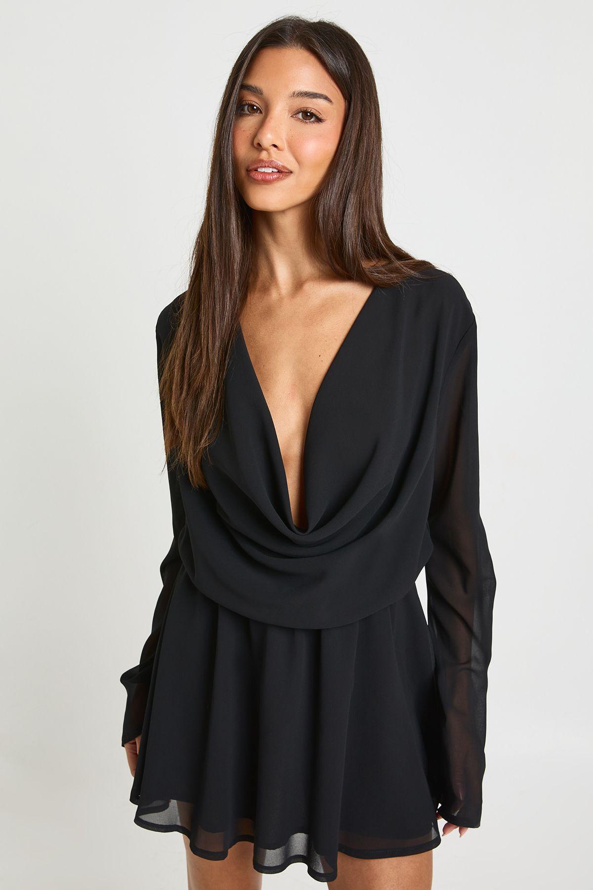 Chiffon Deep Cowl Mini Dress by BOOHOO