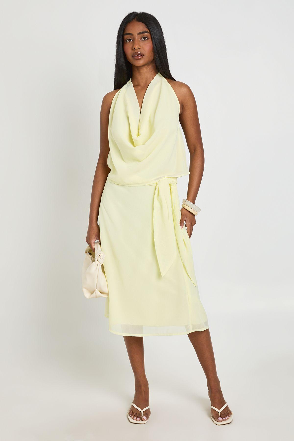 Chiffon Drape Detail Midi Skirt by BOOHOO