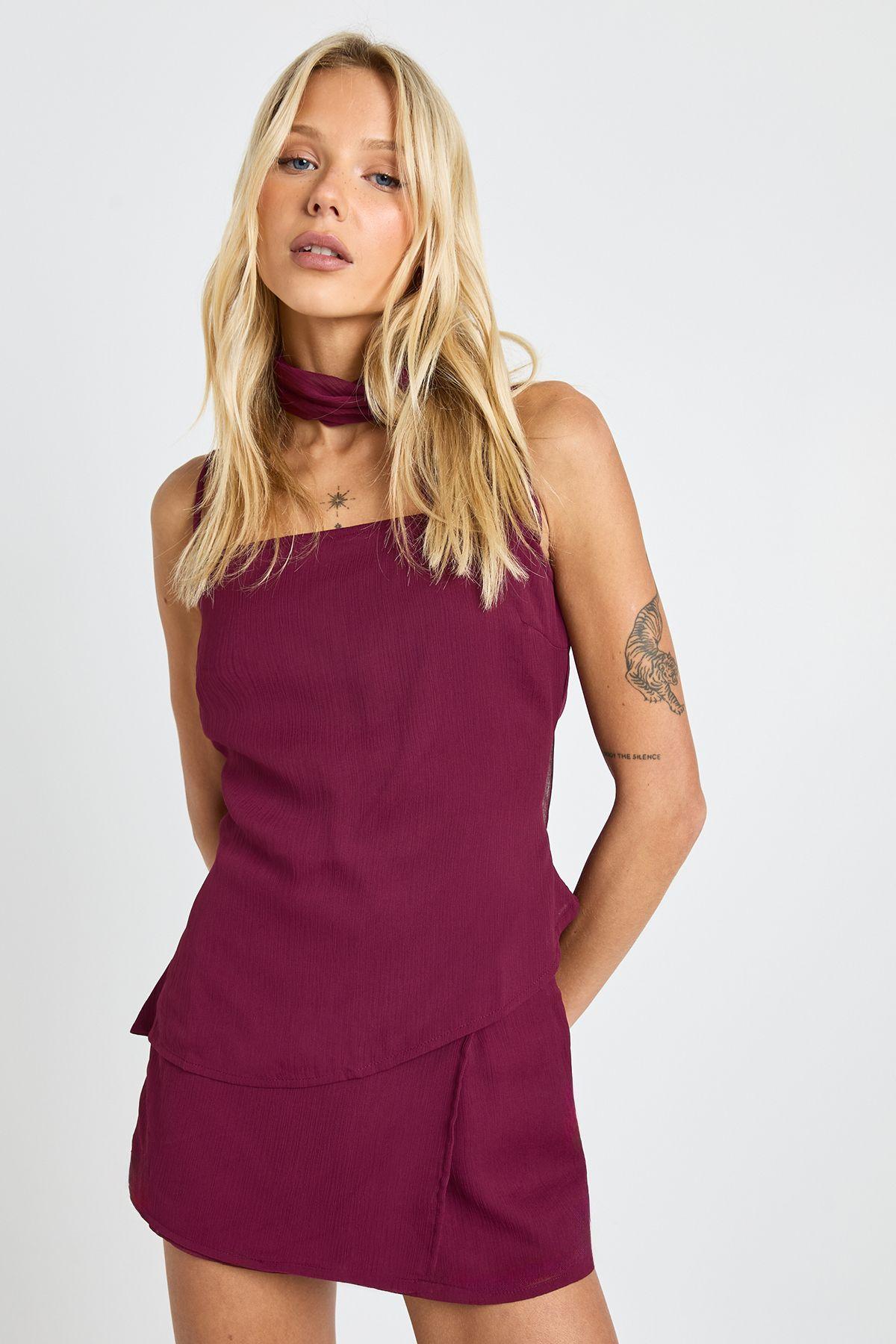 Chiffon Draped Cami & Mini Skirt Co-ord by BOOHOO