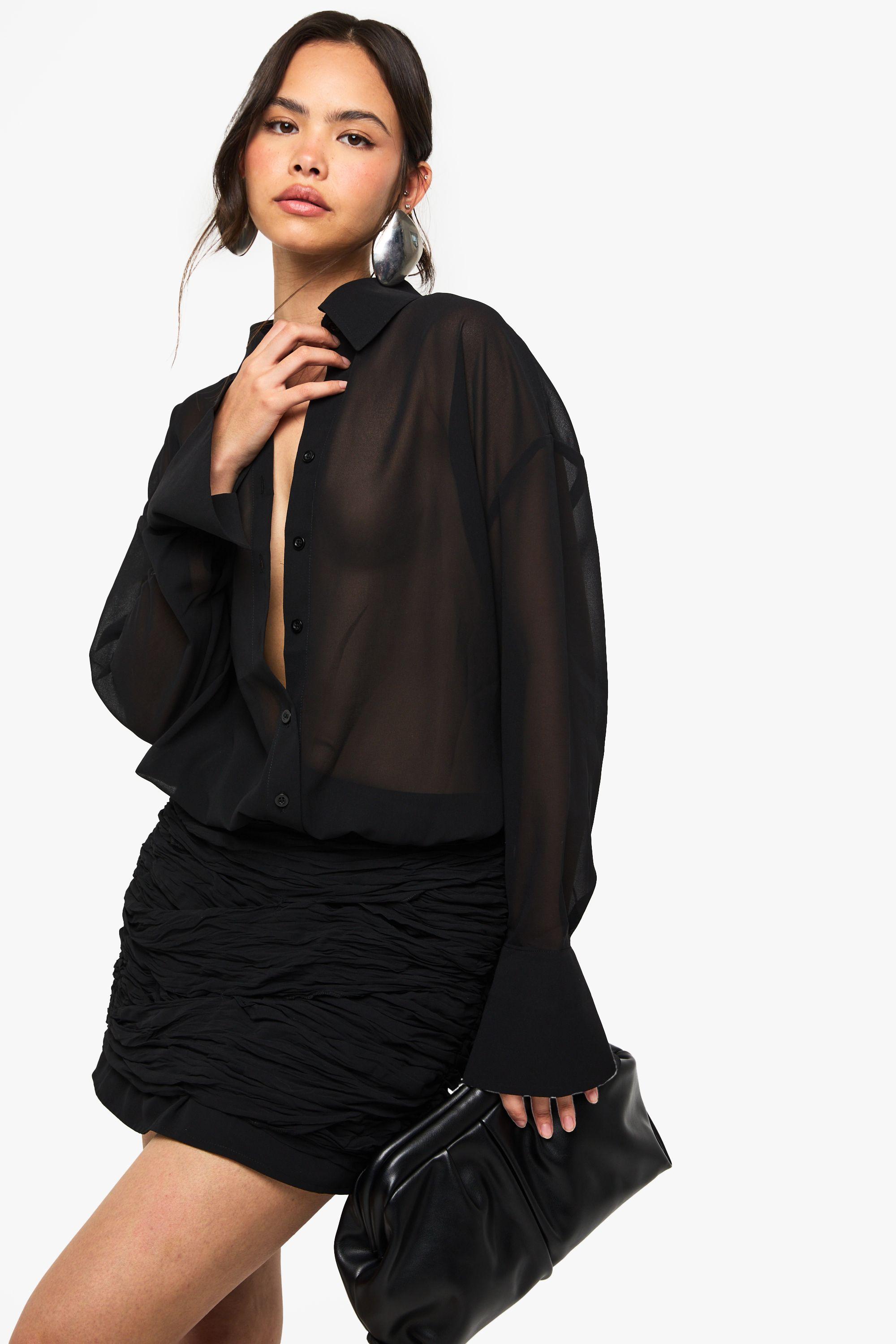 Chiffon Drop Waist Ruched Shirt Dress by BOOHOO