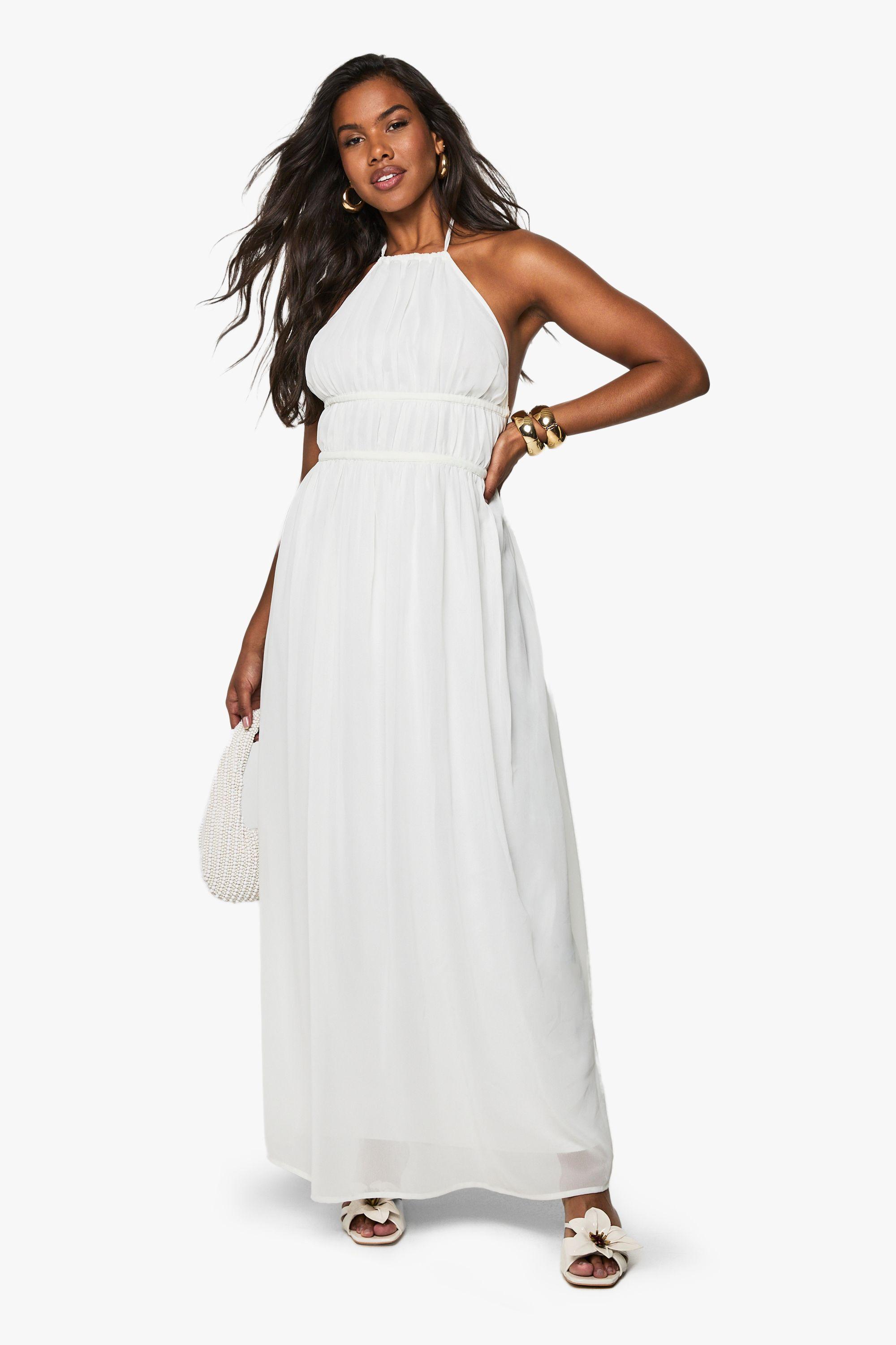 Chiffon Halterneck Ruched Maxi Dress by BOOHOO