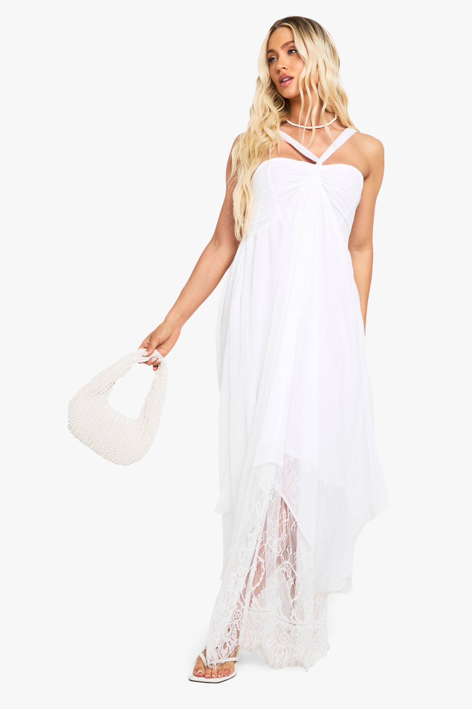 Chiffon Lace Mix Halterneck Maxi Dress by BOOHOO