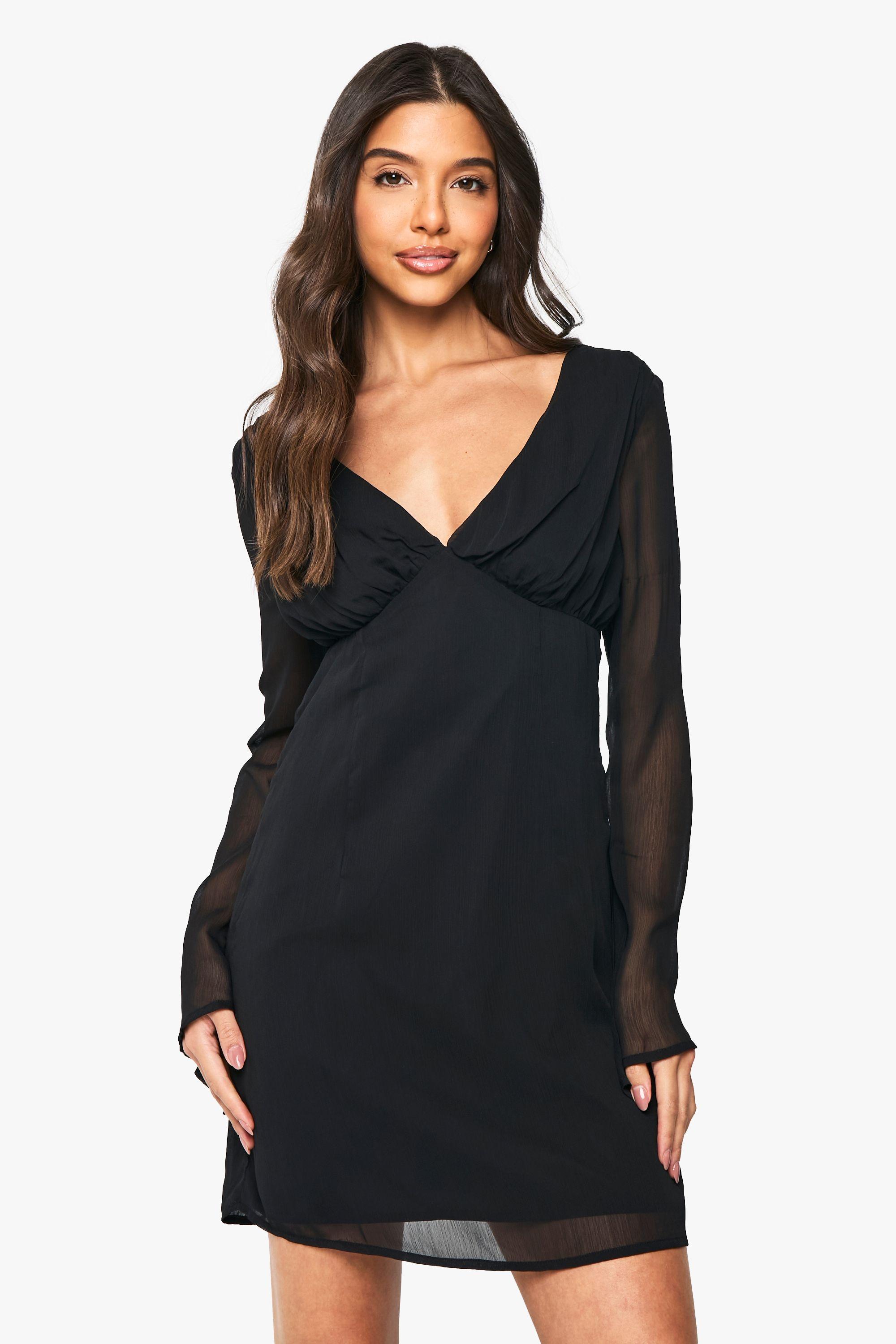 Chiffon Plunge Mini Dress by BOOHOO