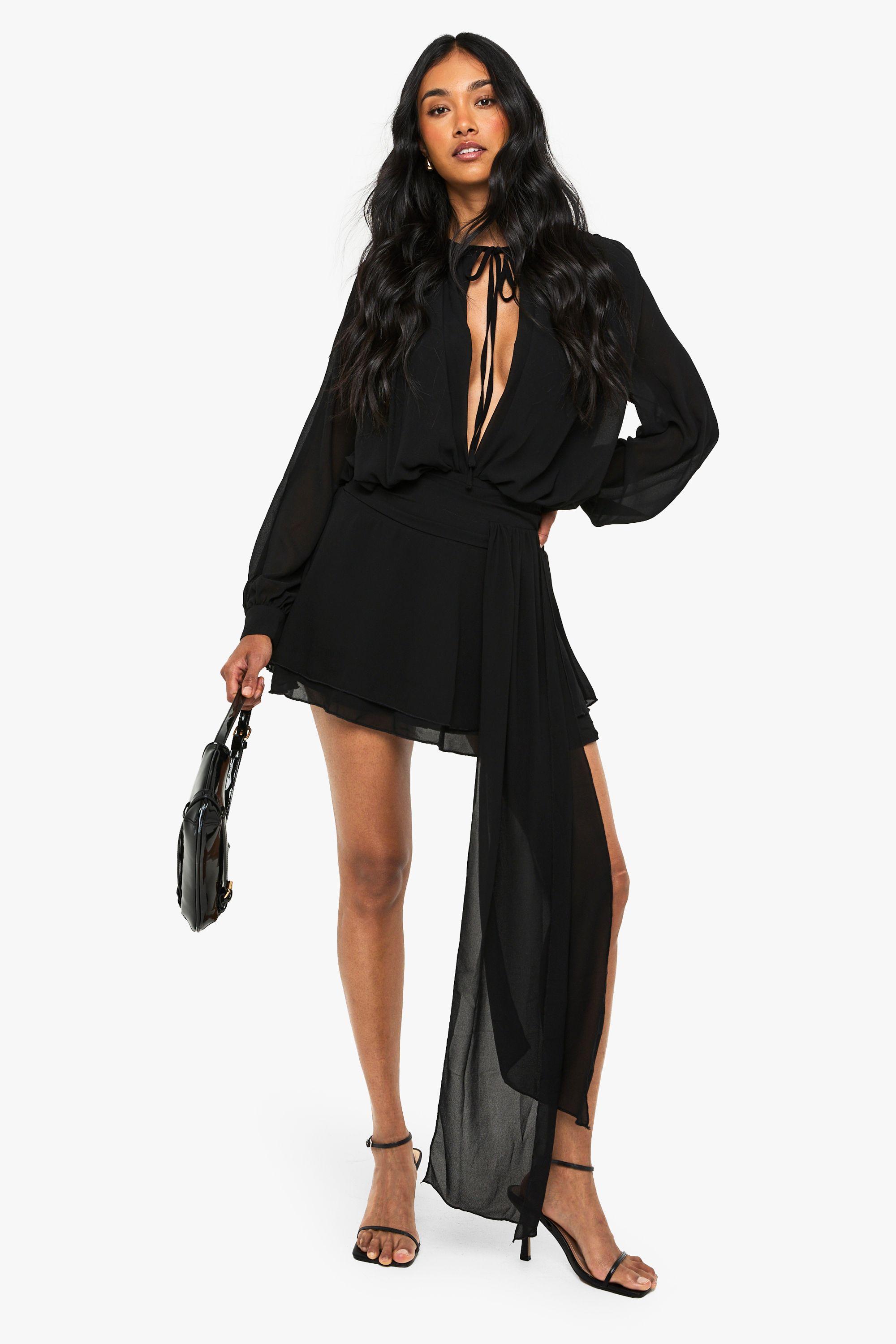 Chiffon Ruched Drape Smock Dress by BOOHOO