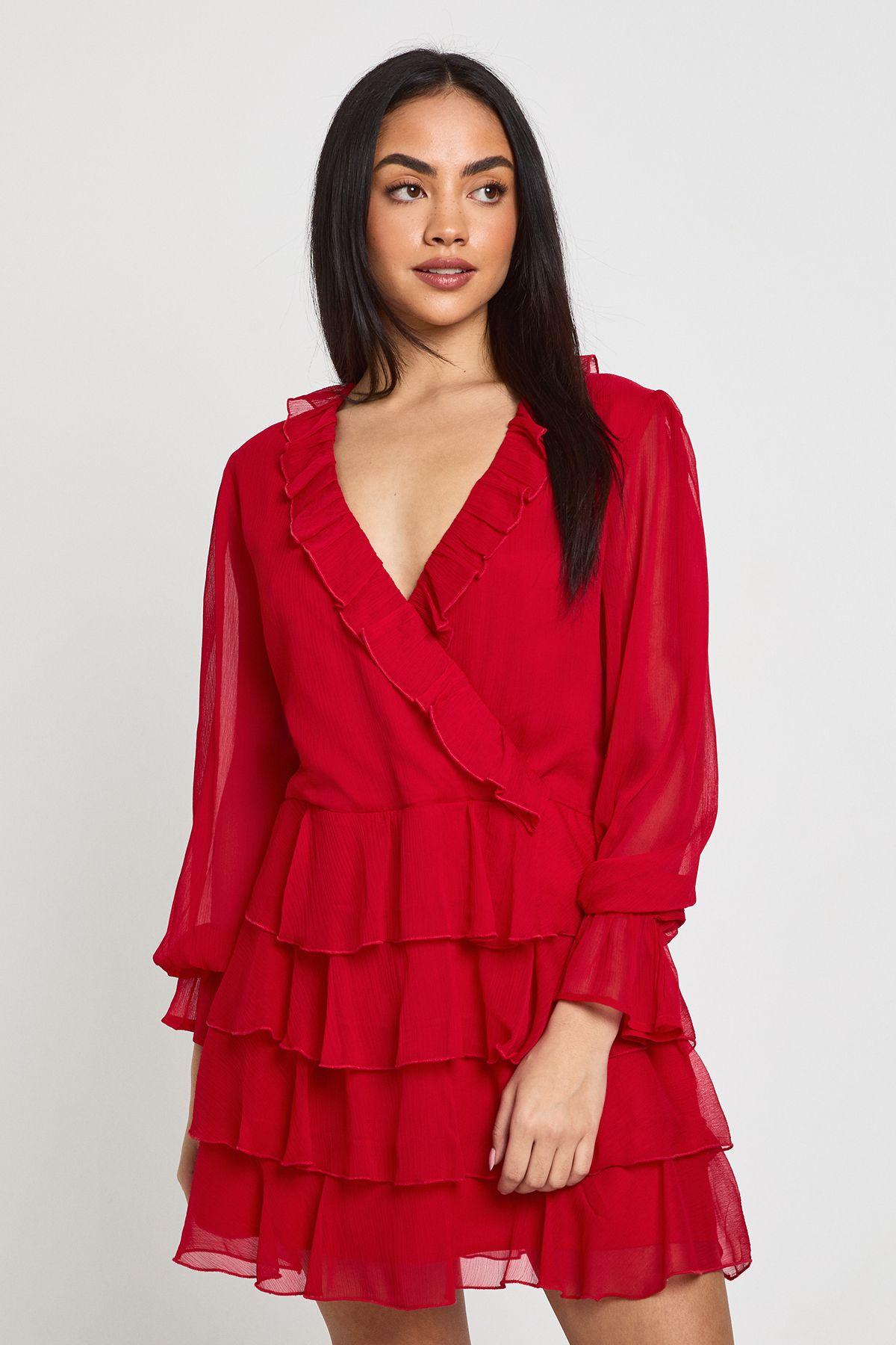 Chiffon Ruffle Detail Mini Dress by BOOHOO