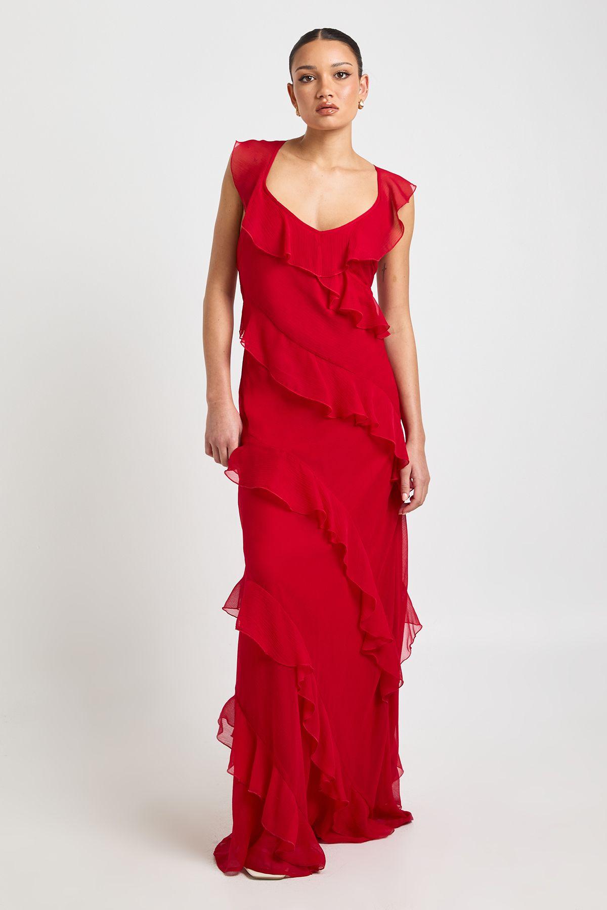 Chiffon Ruffle Fit & Flare Strappy Maxi Dress by BOOHOO