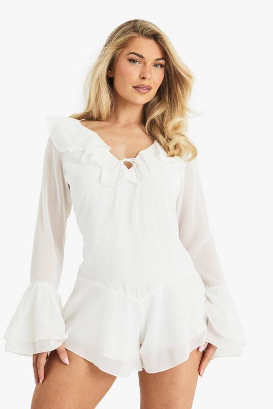 Chiffon Ruffle Godet Hem Playsuit by BOOHOO
