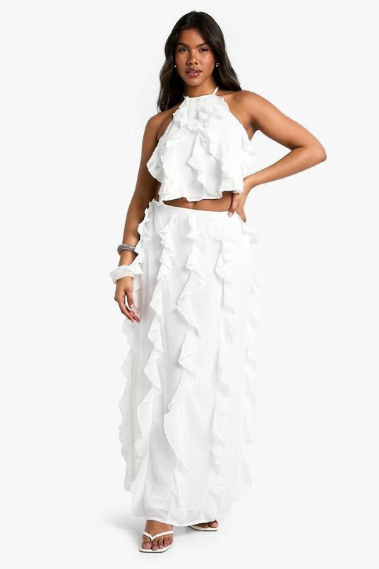 Chiffon Ruffle Maxi Skirt by BOOHOO