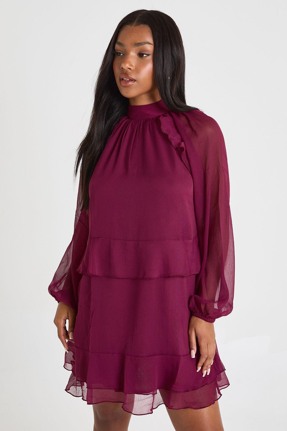Chiffon Ruffle Smock Dress by BOOHOO