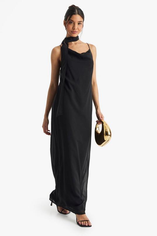 Chiffon Slip Dress with Neck Tie by BOOHOO