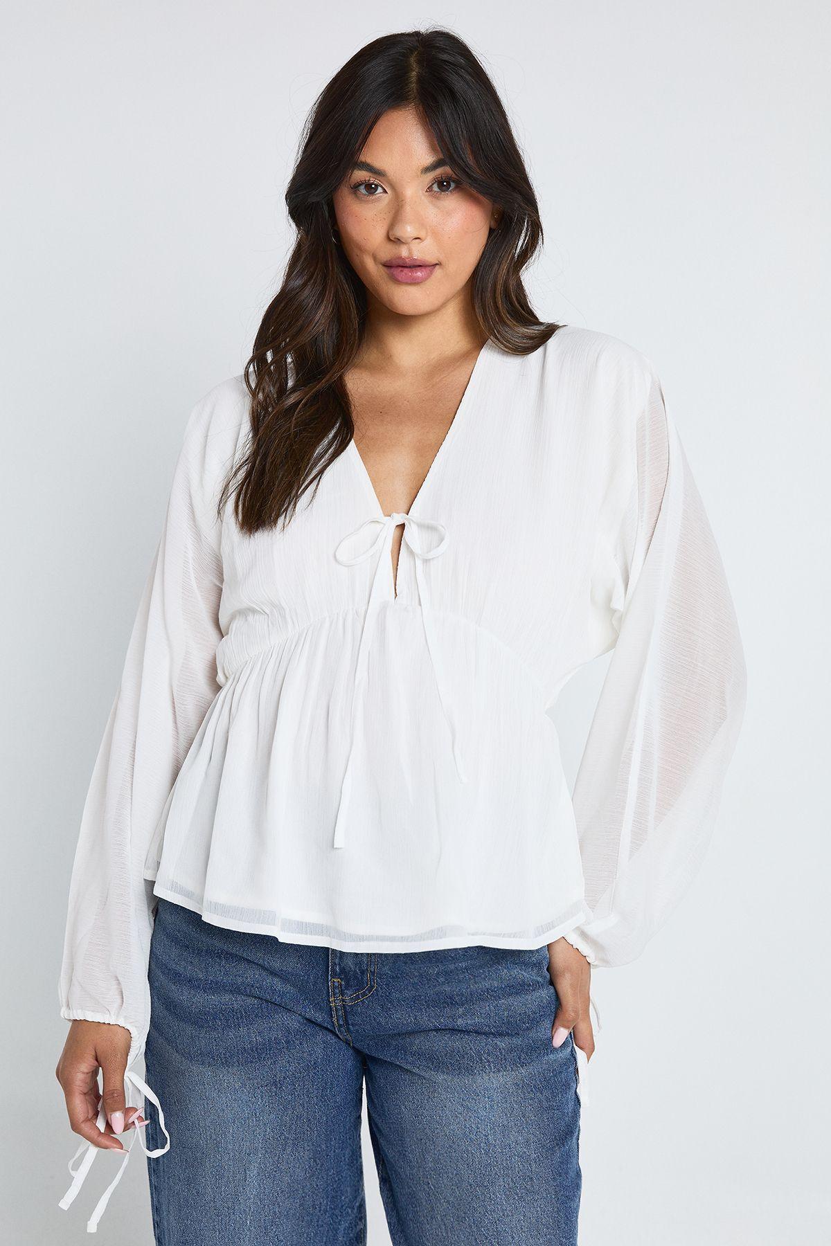 Chiffon Tie Front Volume Blouse by BOOHOO