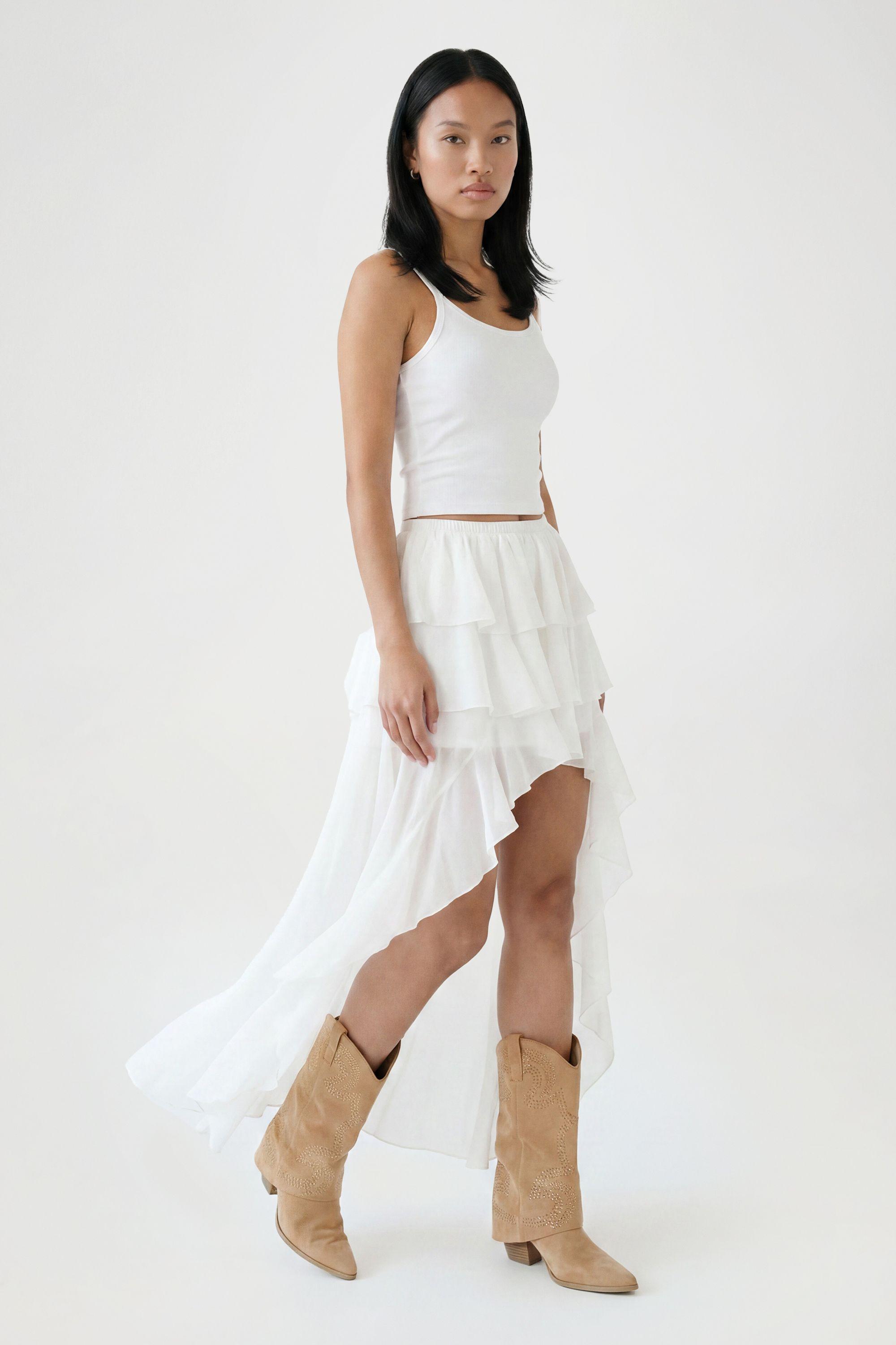 Chiffon Waterfall High-Low Hem Skirt by BOOHOO