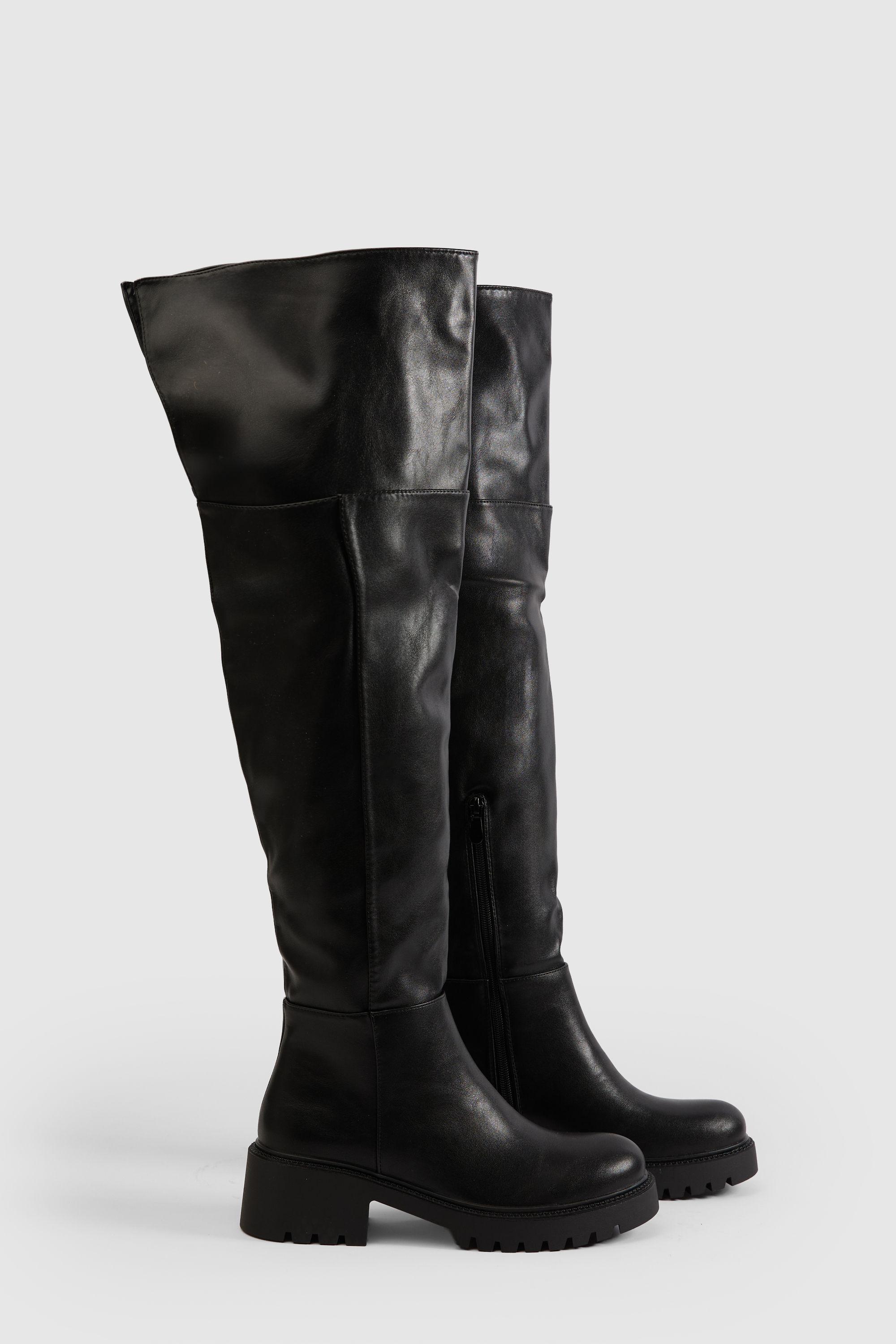 Chunky Block Heel Knee High Boots by BOOHOO