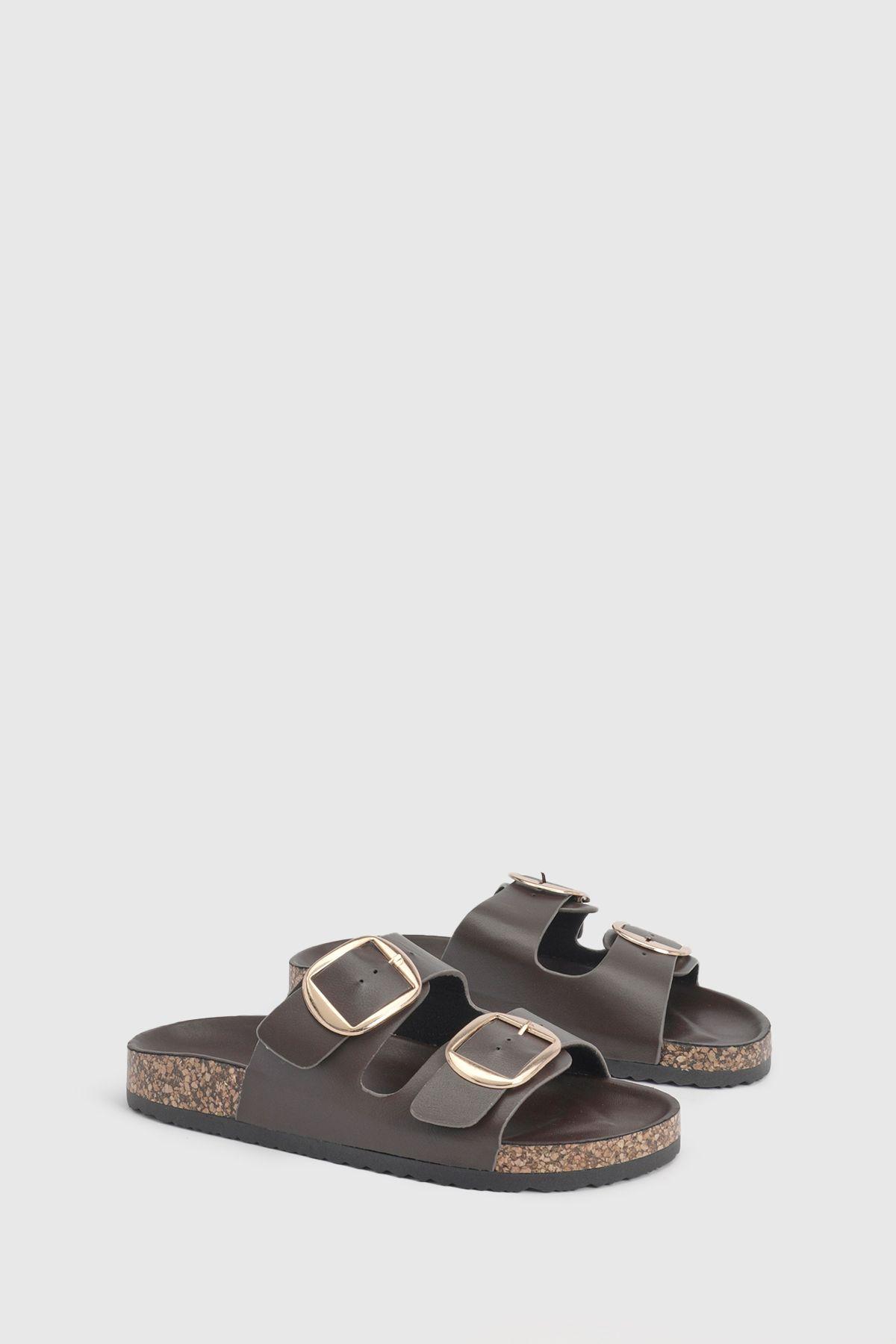 Chunky Buckle Footbed Sliders by BOOHOO