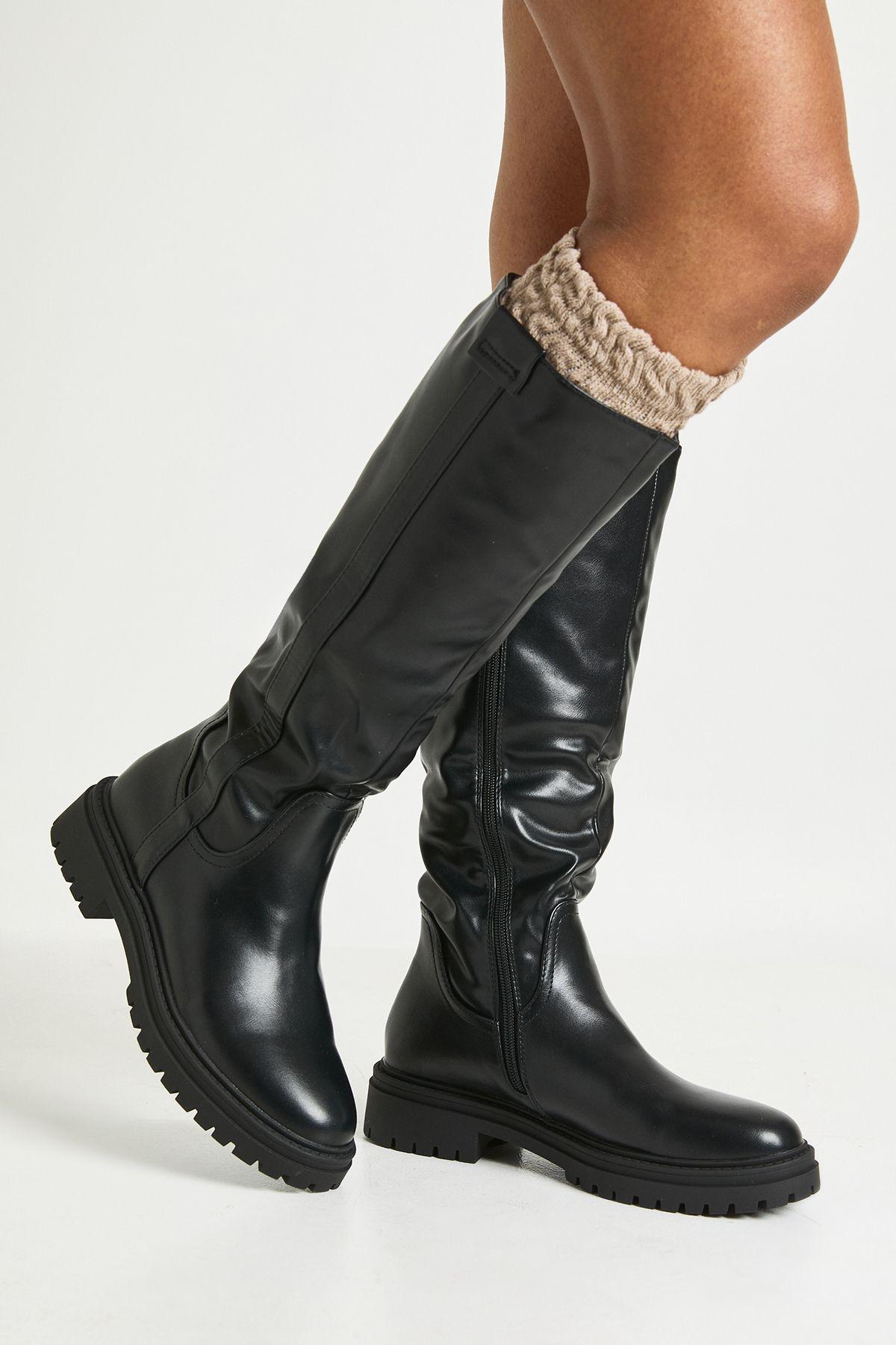 Chunky Knee High Flat Boots by BOOHOO